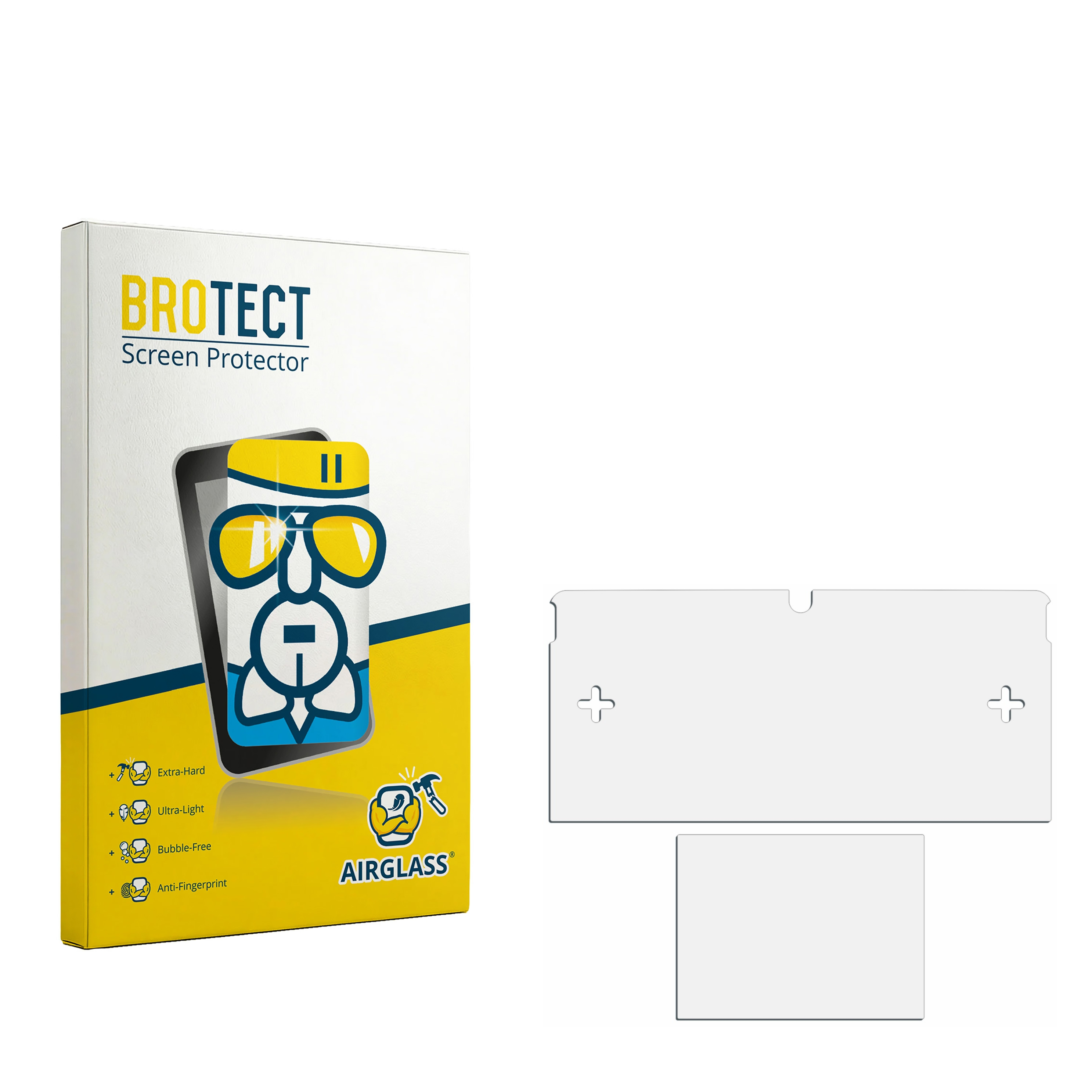 Verpackung von BROTECT Displayschutzfolie mit Zubehör auf weißem Hintergrund.