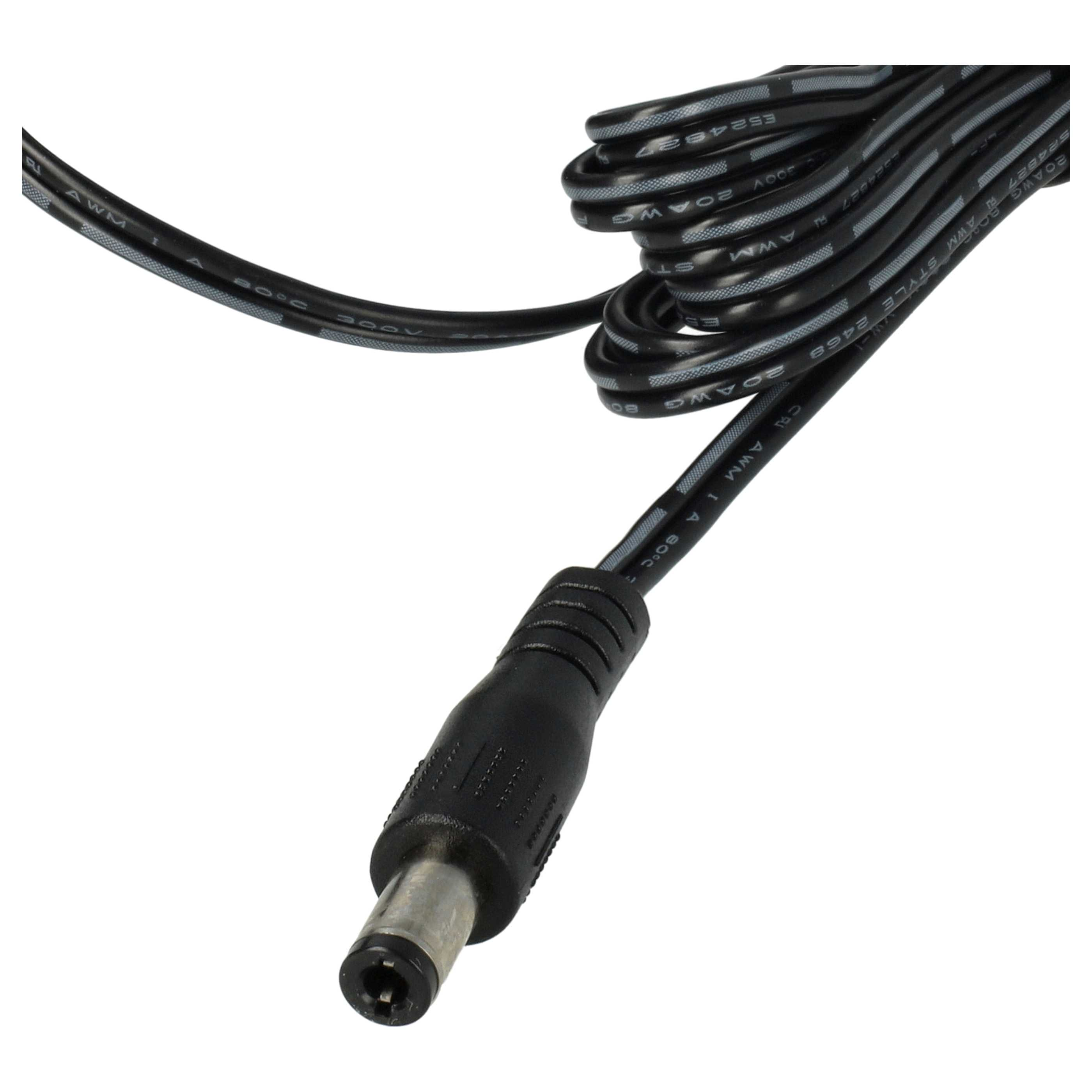 Schwarzes Kabel mit einem runden Stecker, beschriftet mit AWM 20AWG.