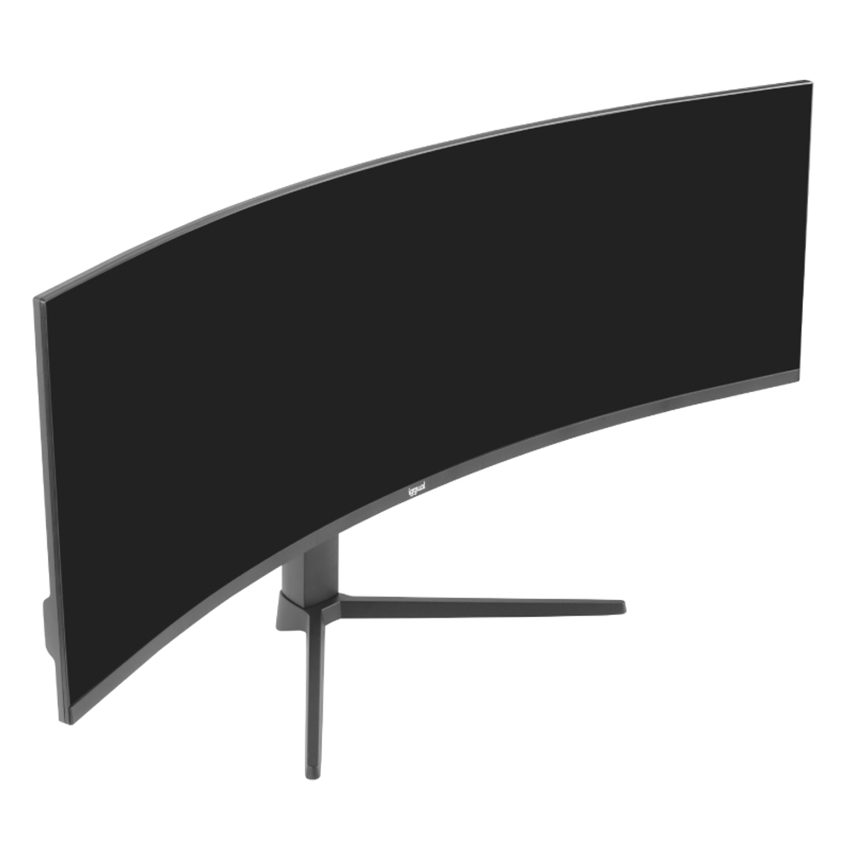 Un monitor de computadora curvo y negro con un soporte elegante.