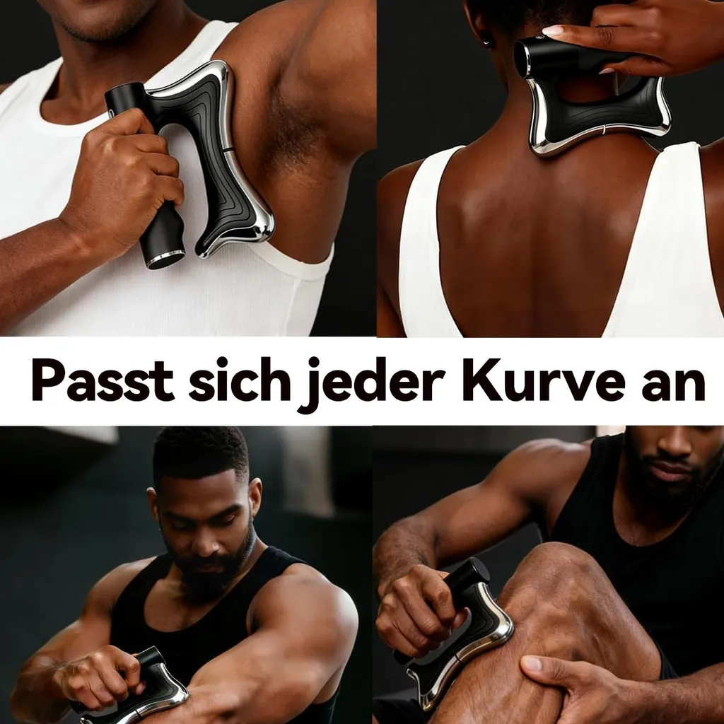 Personen nutzen ein Massagegerät für Arm, Nacken und Bein.