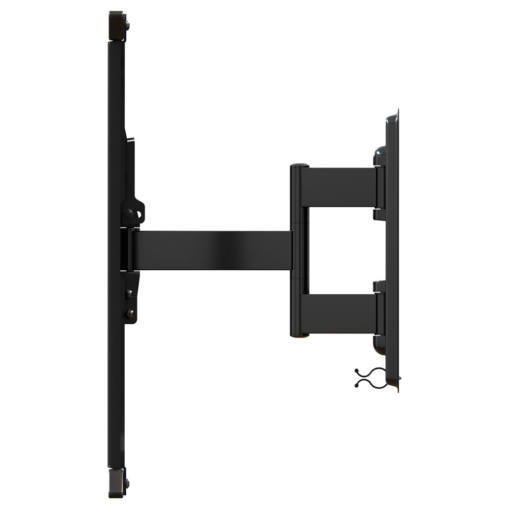 Support mural TV noir avec bras extensible, vu de côté.