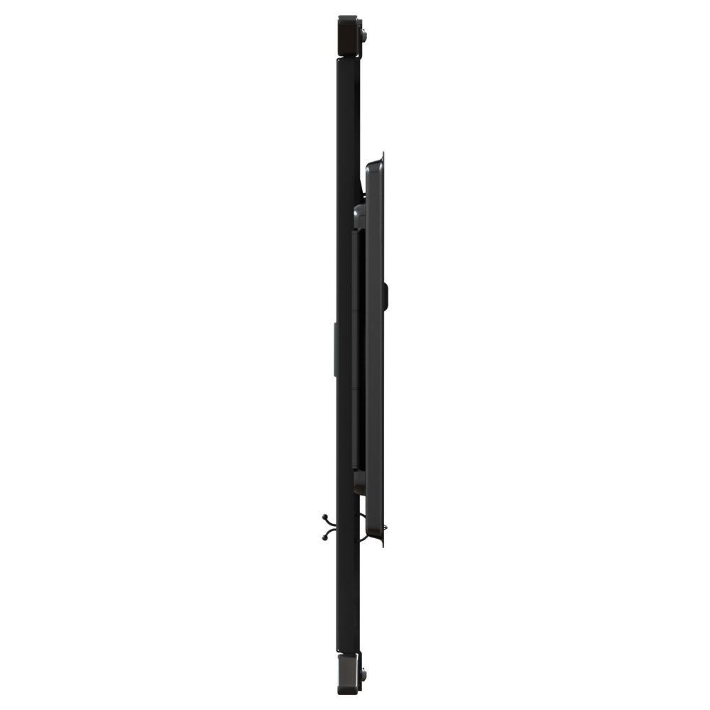 Un téléviseur noir plié, vu de côté, sur fond blanc.