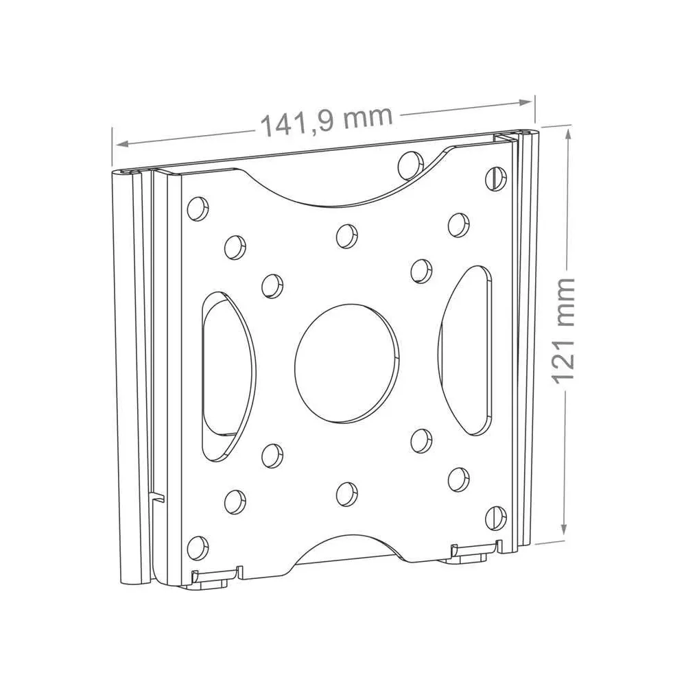 Technische Zeichnung einer Halterung: 141,9 mm x 121 mm.