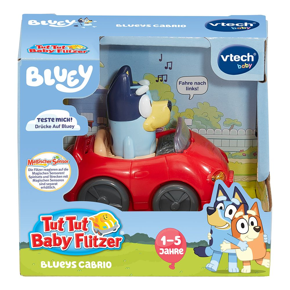 Bluey-Spielzeugauto mit sprechender Figur in einer Box.