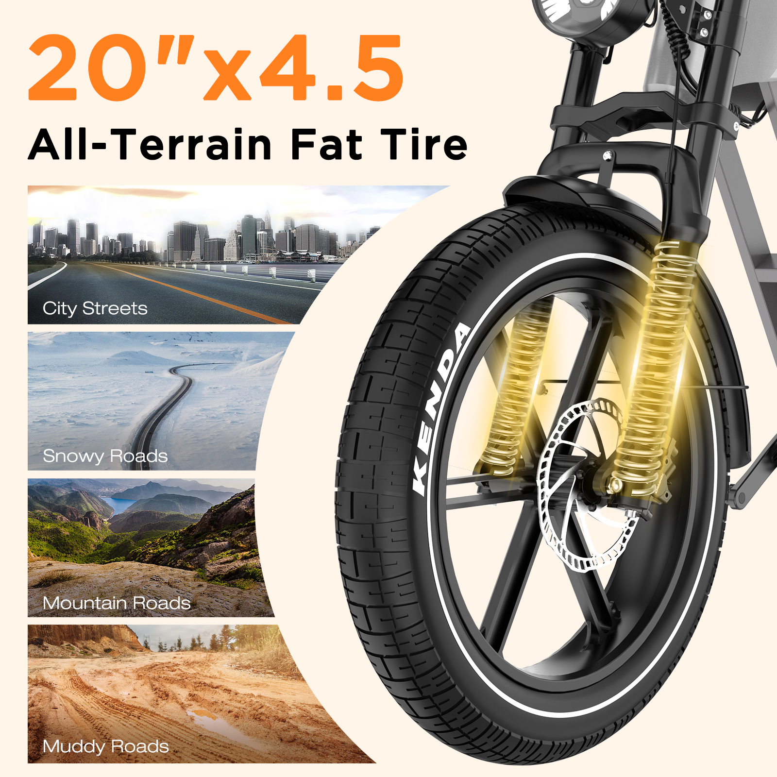 20"x4.5 All-Terrain dikke band met vering.