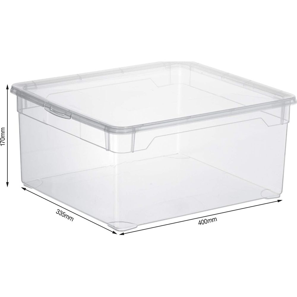 Transparenter Kunststoffbehälter, 400 x 335 x 170 mm.