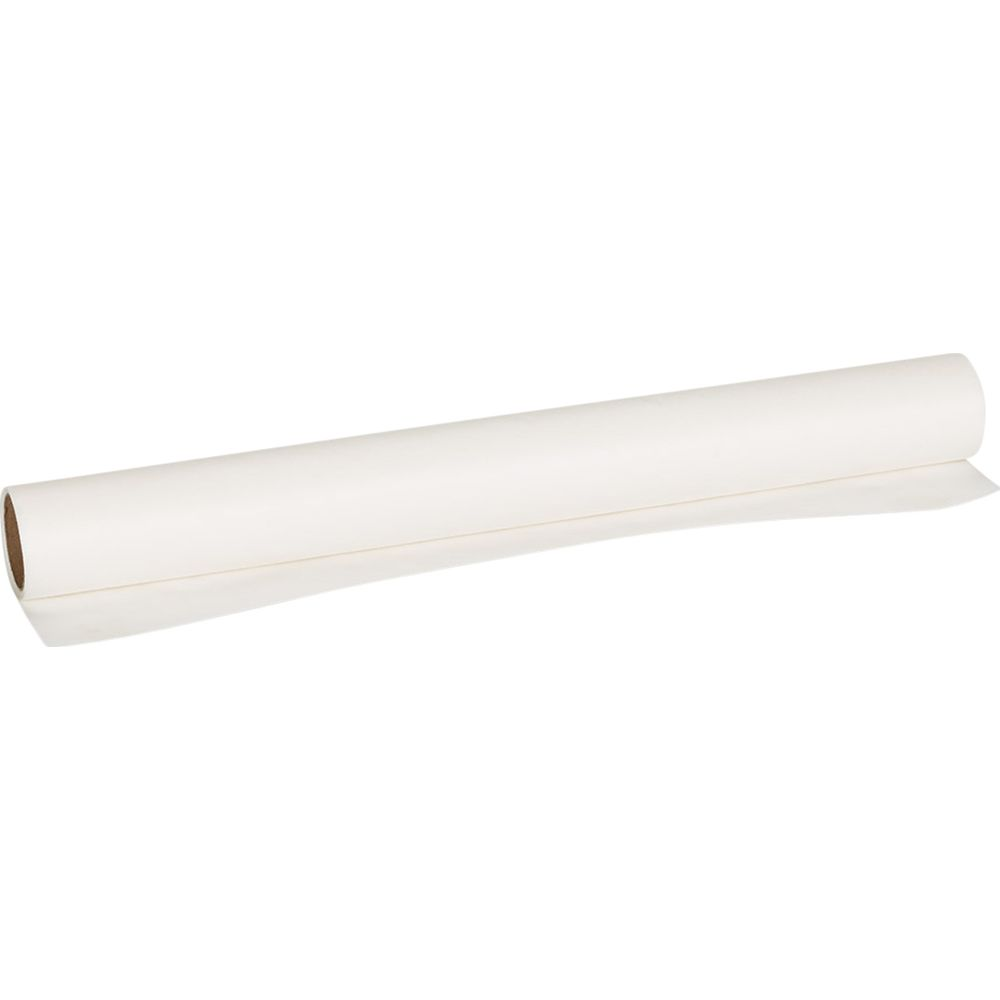 Un rouleau de papier blanc repose sur un fond blanc.