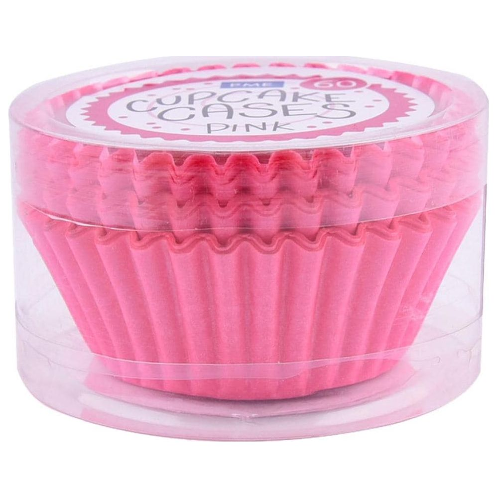Packung mit 60 pinken Cupcake-Förmchen aus Papier, in durchsichtiger Plastikhülle.