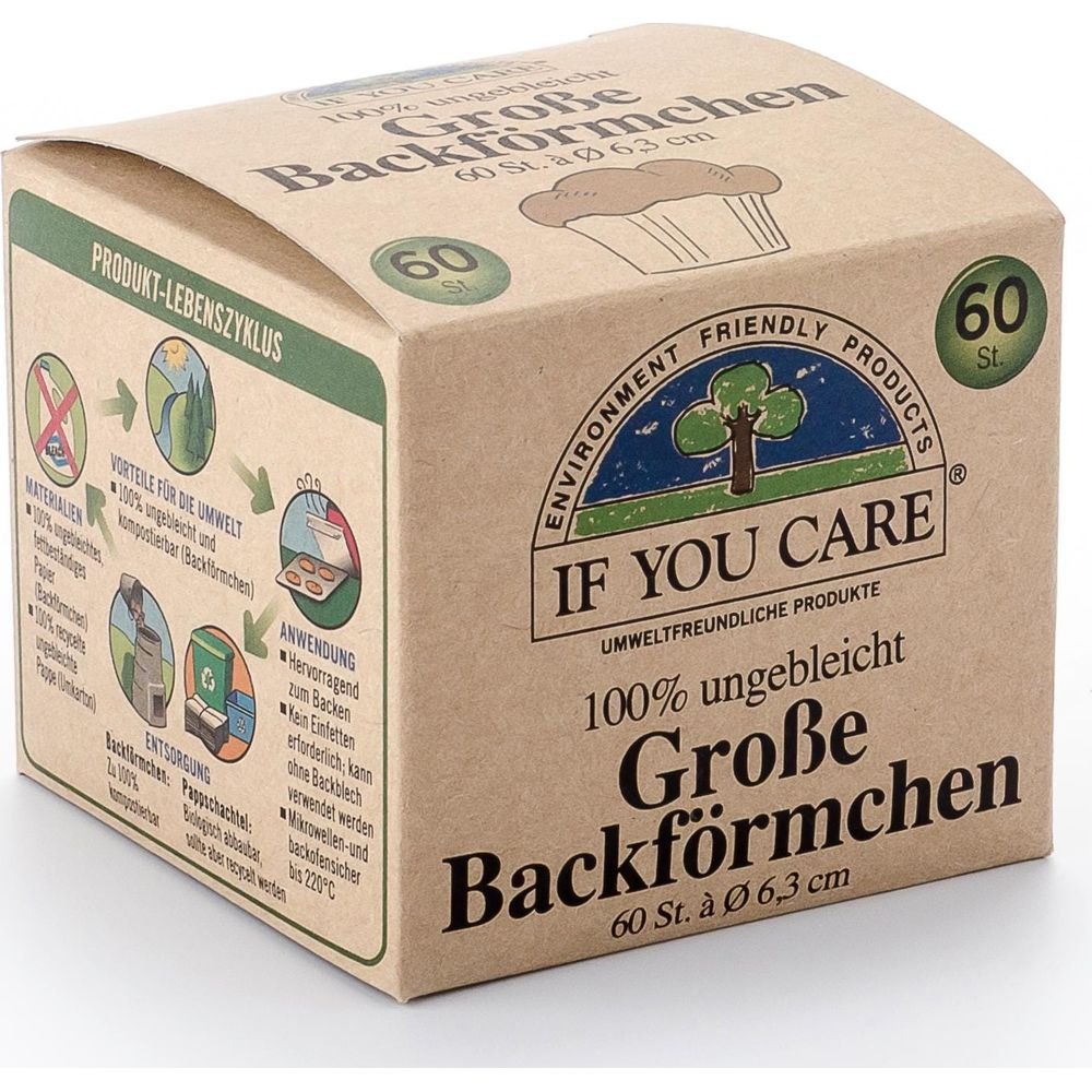 Packung mit 60 ungebleichten Backförmchen, 6,3 cm Durchmesser, von IF YOU CARE.