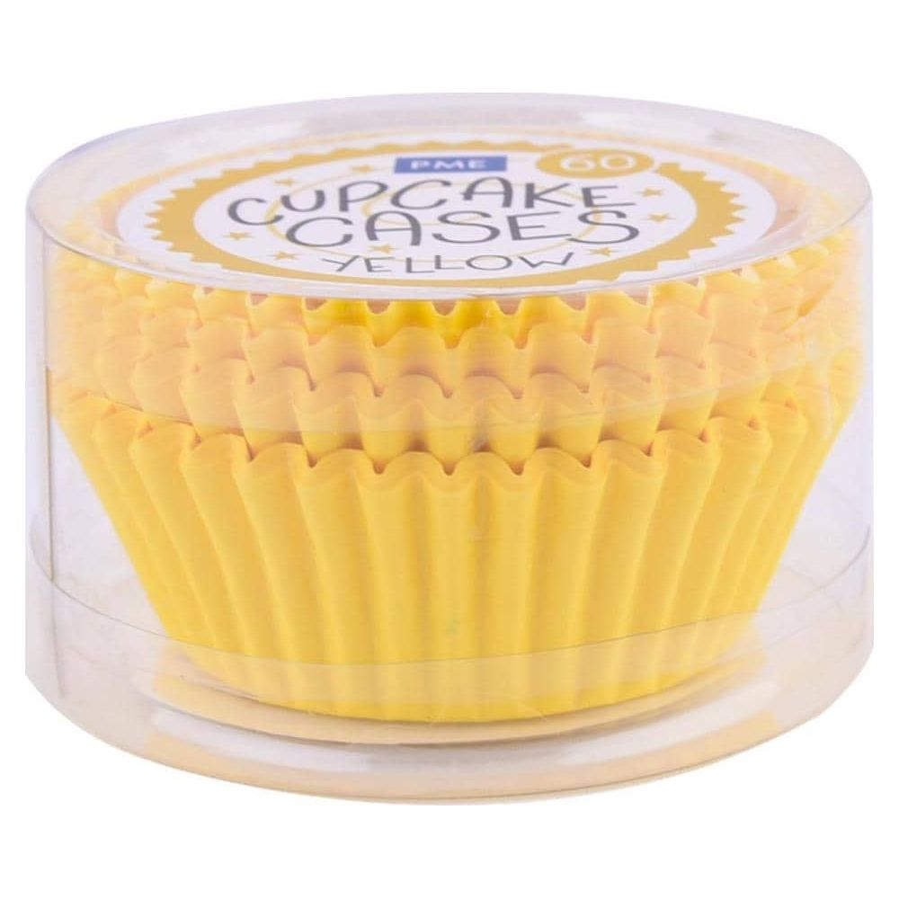 Ein Behälter mit gelben Cupcake-Förmchen, 60 Stück.