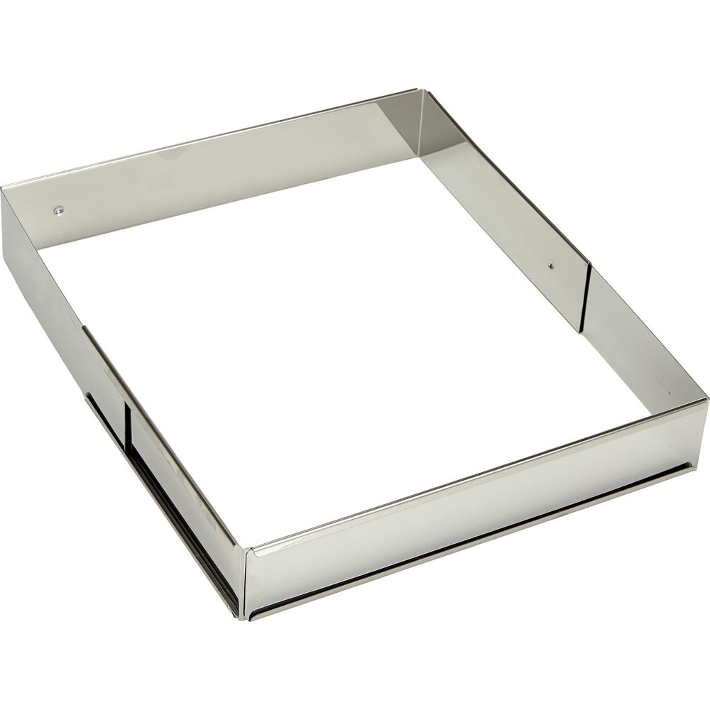 Ein rechteckiger Metallrahmen mit polierter Oberfläche und schwarzem Rand.