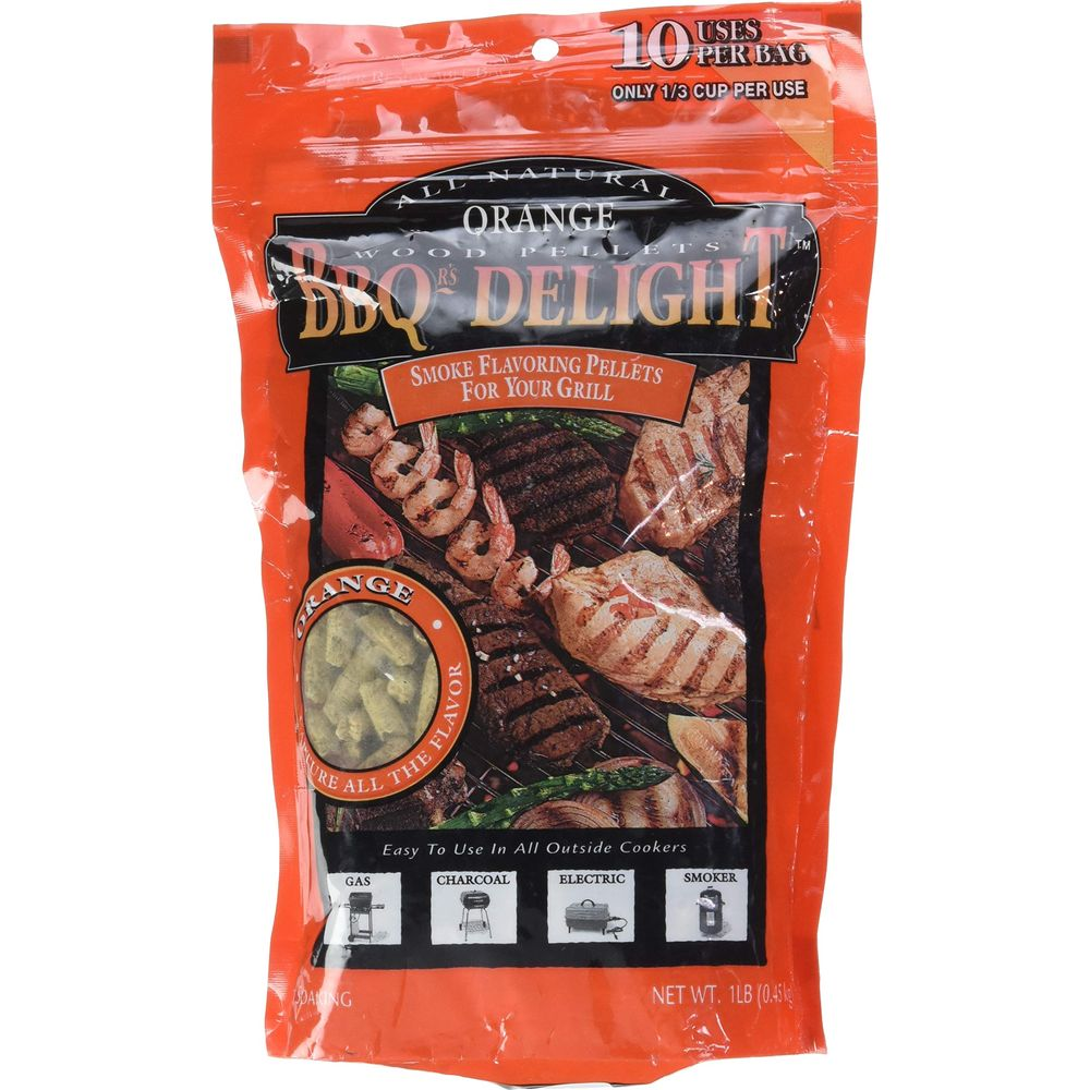 Pellet affumicatura Orange BBQ Delights per la tua griglia, sacchetto da 1 libbra.