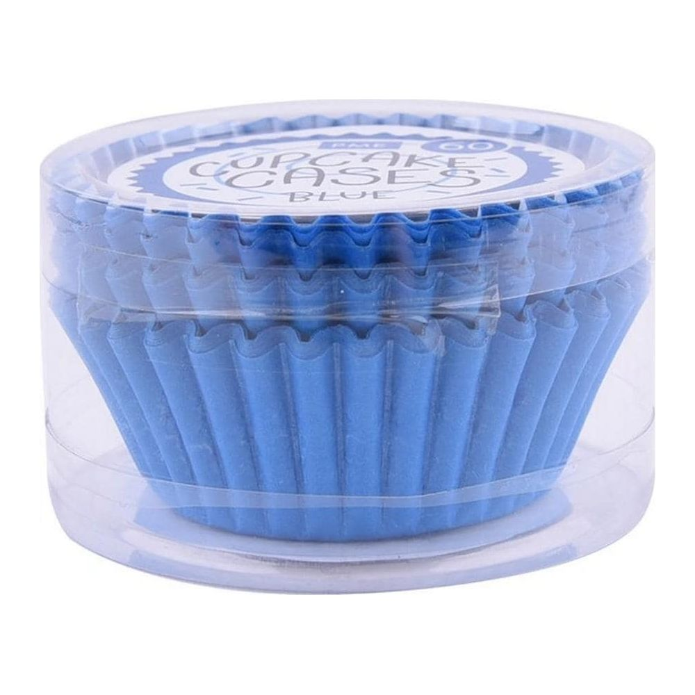 Blaue Muffinförmchen im transparenten Behälter, 60 Stück.