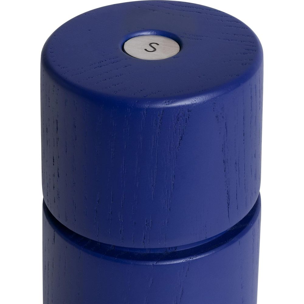 Couvercle bleu de moulin à poivre en bois avec insert métallique marqué S.