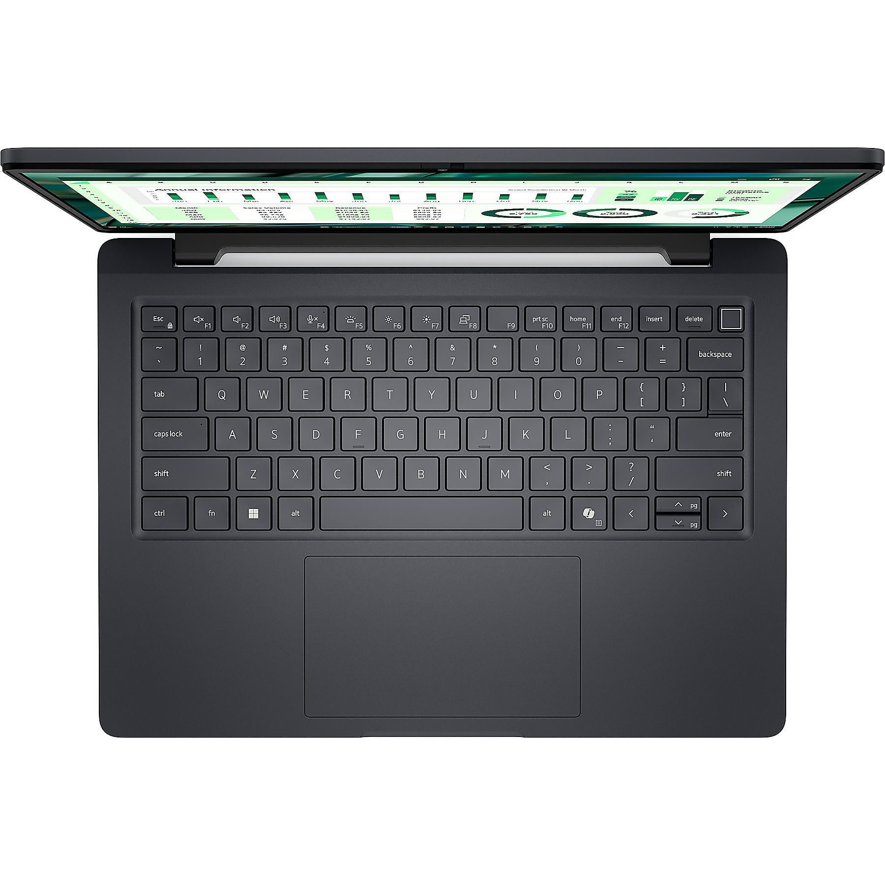 Laptop grigio scuro con schermo aperto che mostra un foglio di calcolo.