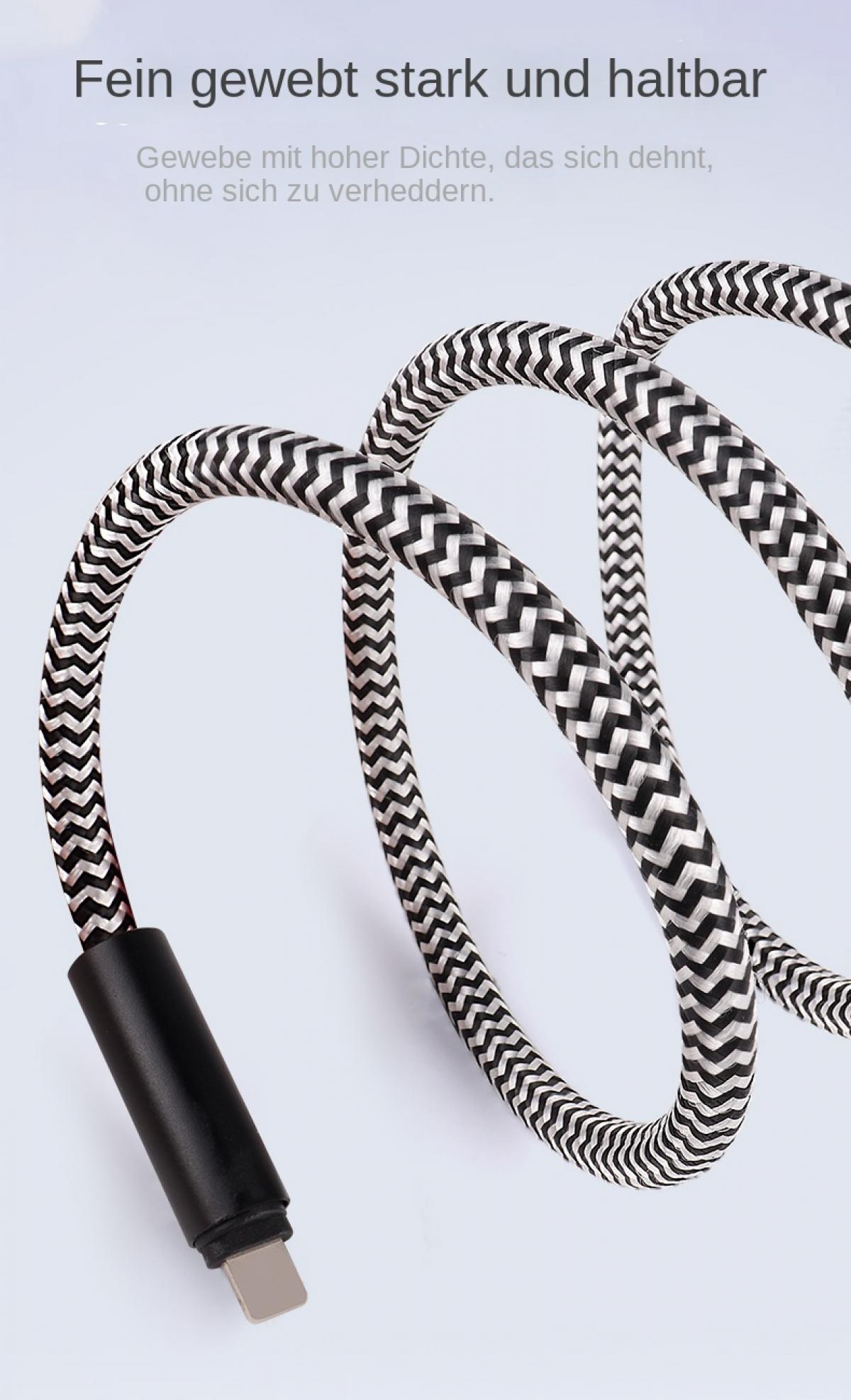 Schwarz-weiße Zickzack-Kabel mit schwarzem Anschluss.