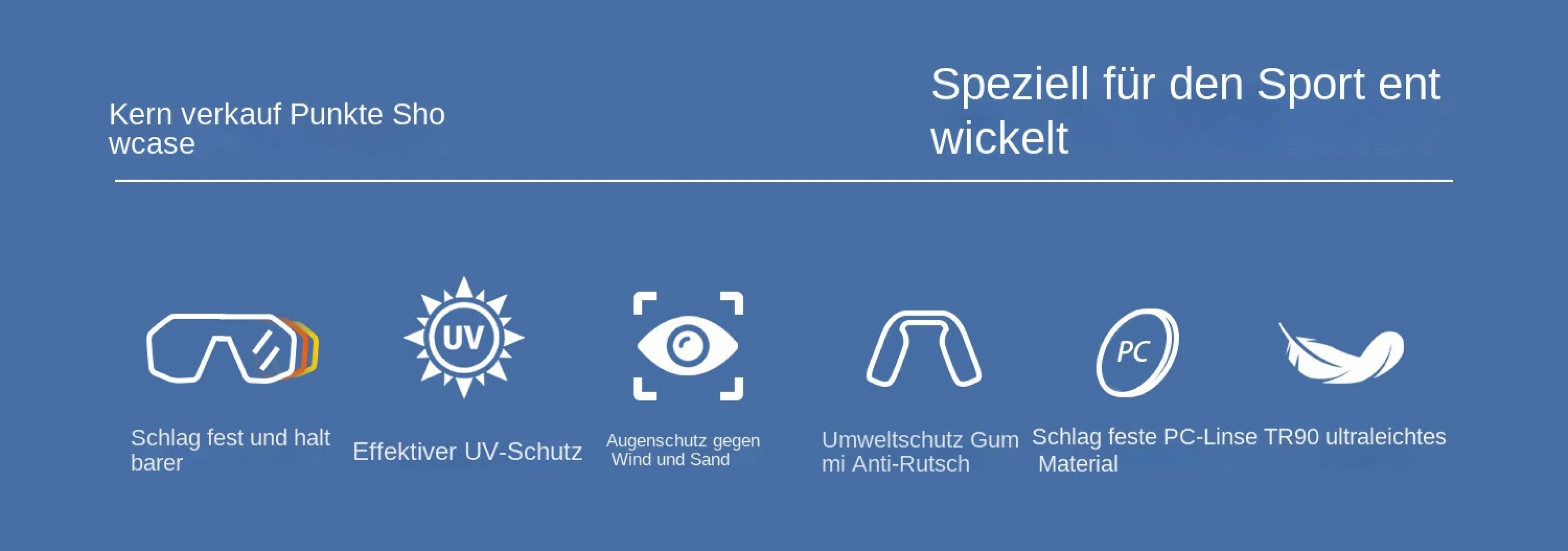 Brillen mit UV-Schutz, stoßfest, leicht und rutschfest für Sport.