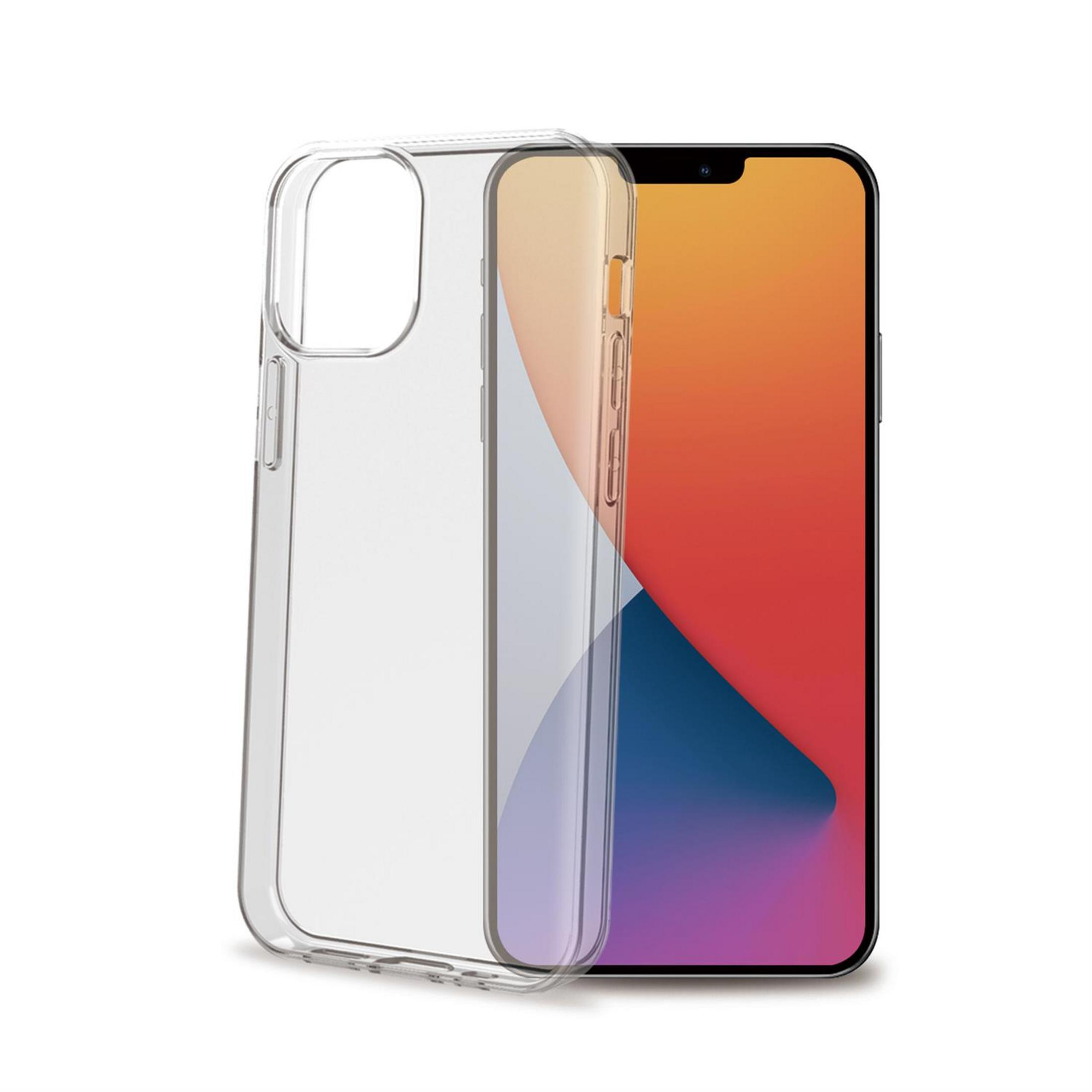 Una cover trasparente per telefono accanto a uno smartphone con sfondo sfumato.