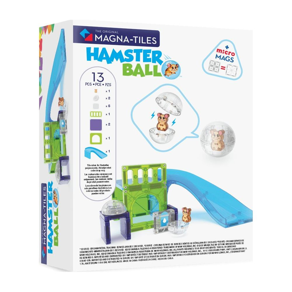 Magna-Tiles Hamster Ball Spielzeugverpackung mit Hamstern und Rampen.