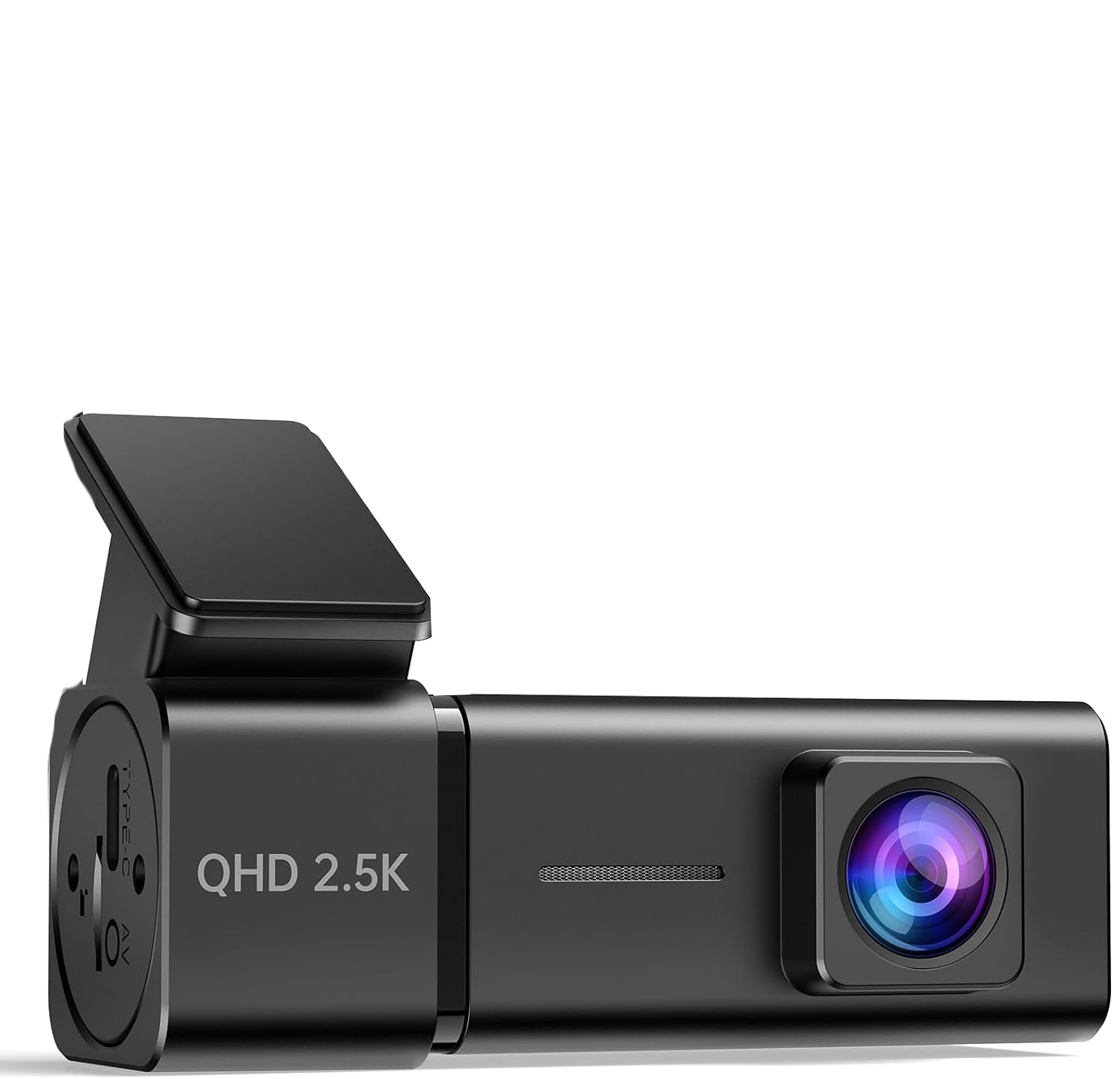 Ein schwarzer 2.5K Dashcam mit Typ-C-Anschluss und Objektiv.