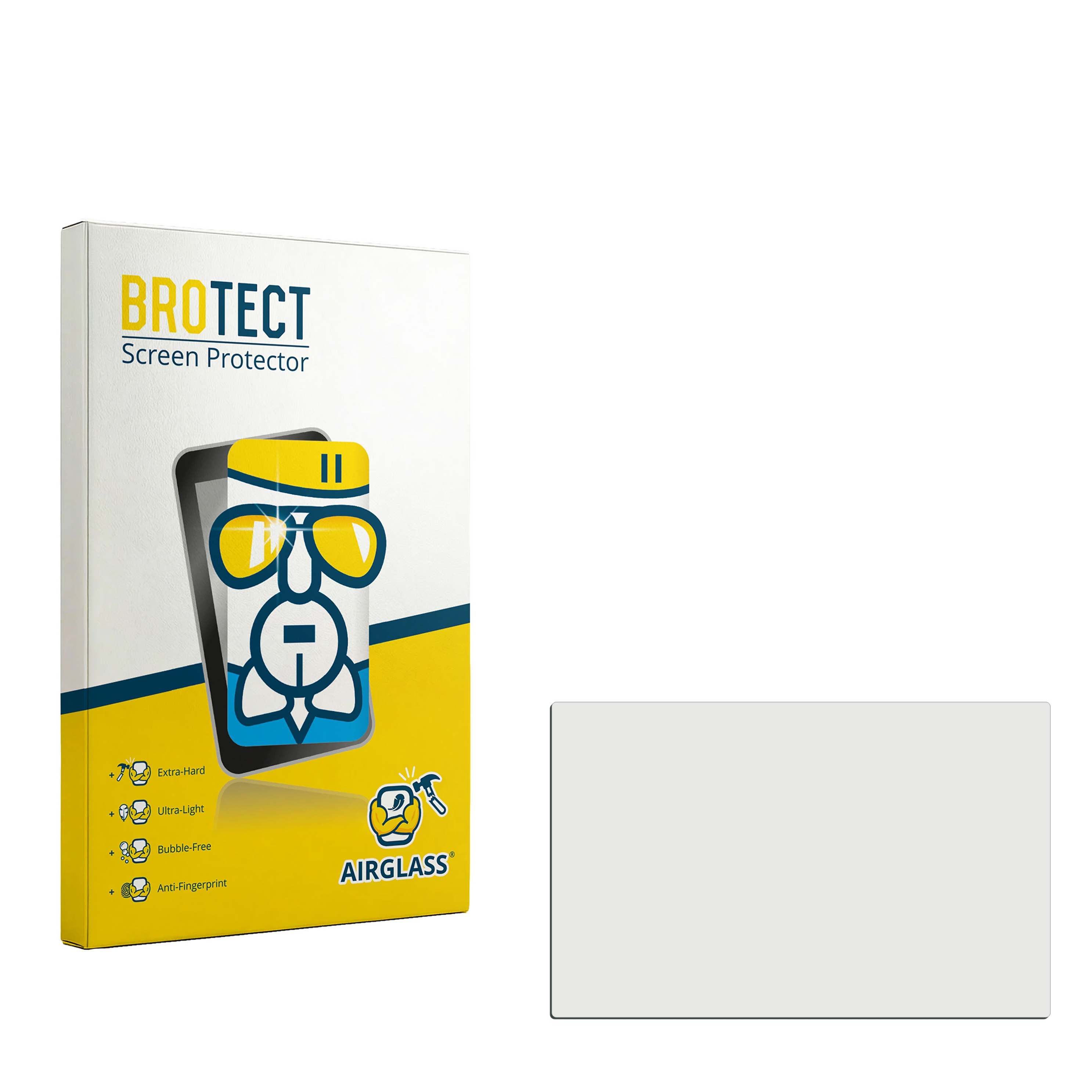 Packung BROTECT Displayschutzfolie mit Smartphone-Grafik und Schutzfolie daneben.