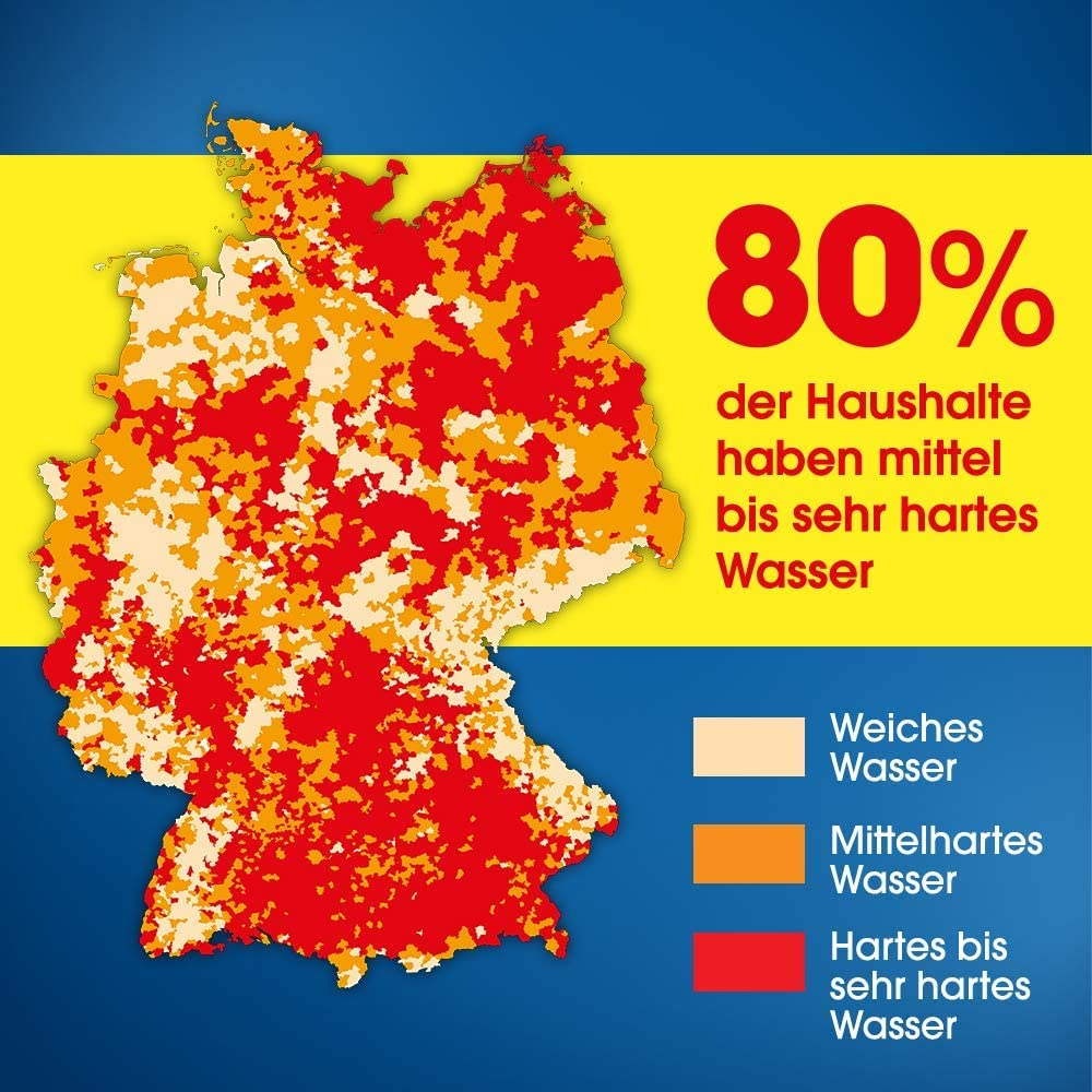 Karte von Deutschland zeigt Wasserhärte: 80% haben hartes Wasser.