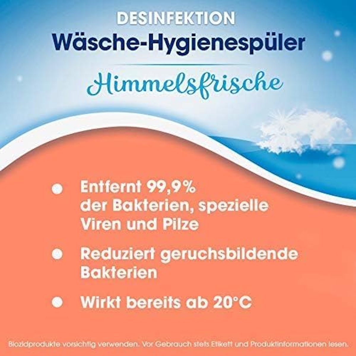 Wäsche-Hygienespüler: Entfernt 99,9% Bakterien, Viren, Pilze. Reduziert Gerüche. Wirkt ab 20°C.