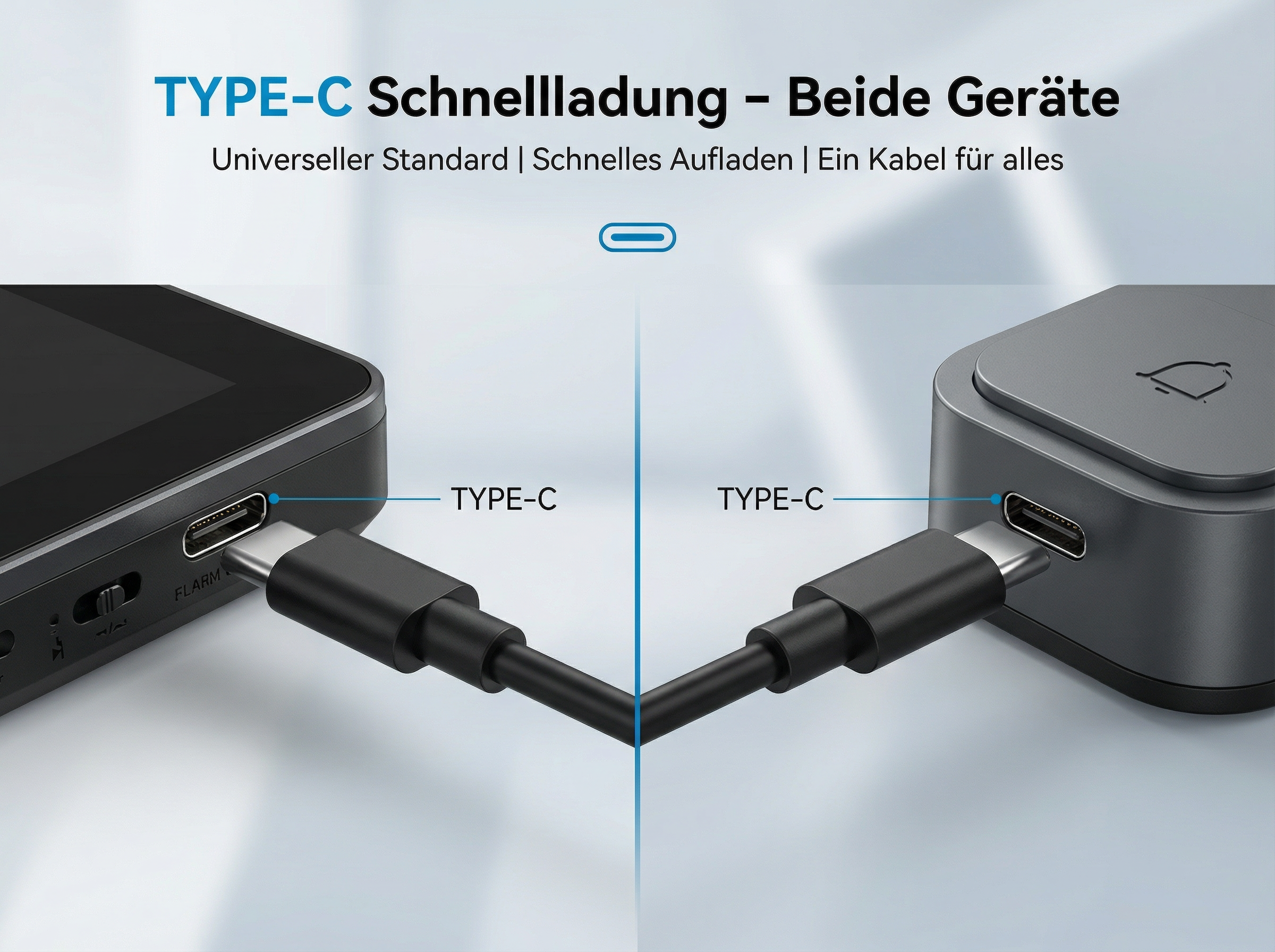 Zwei Geräte werden mit TYPE-C Kabeln verbunden.