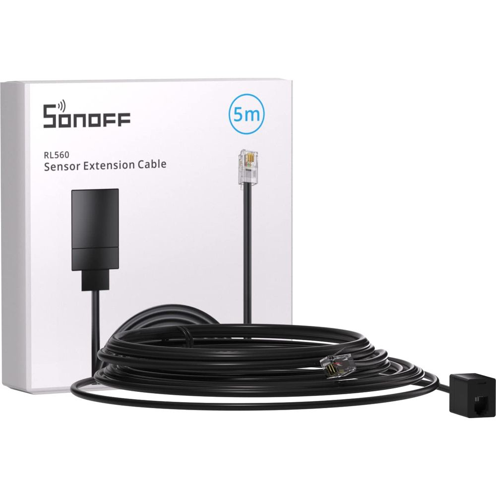 Cavo di estensione sensore Sonoff RL560, 5m, nero, con connettori RJ11.
