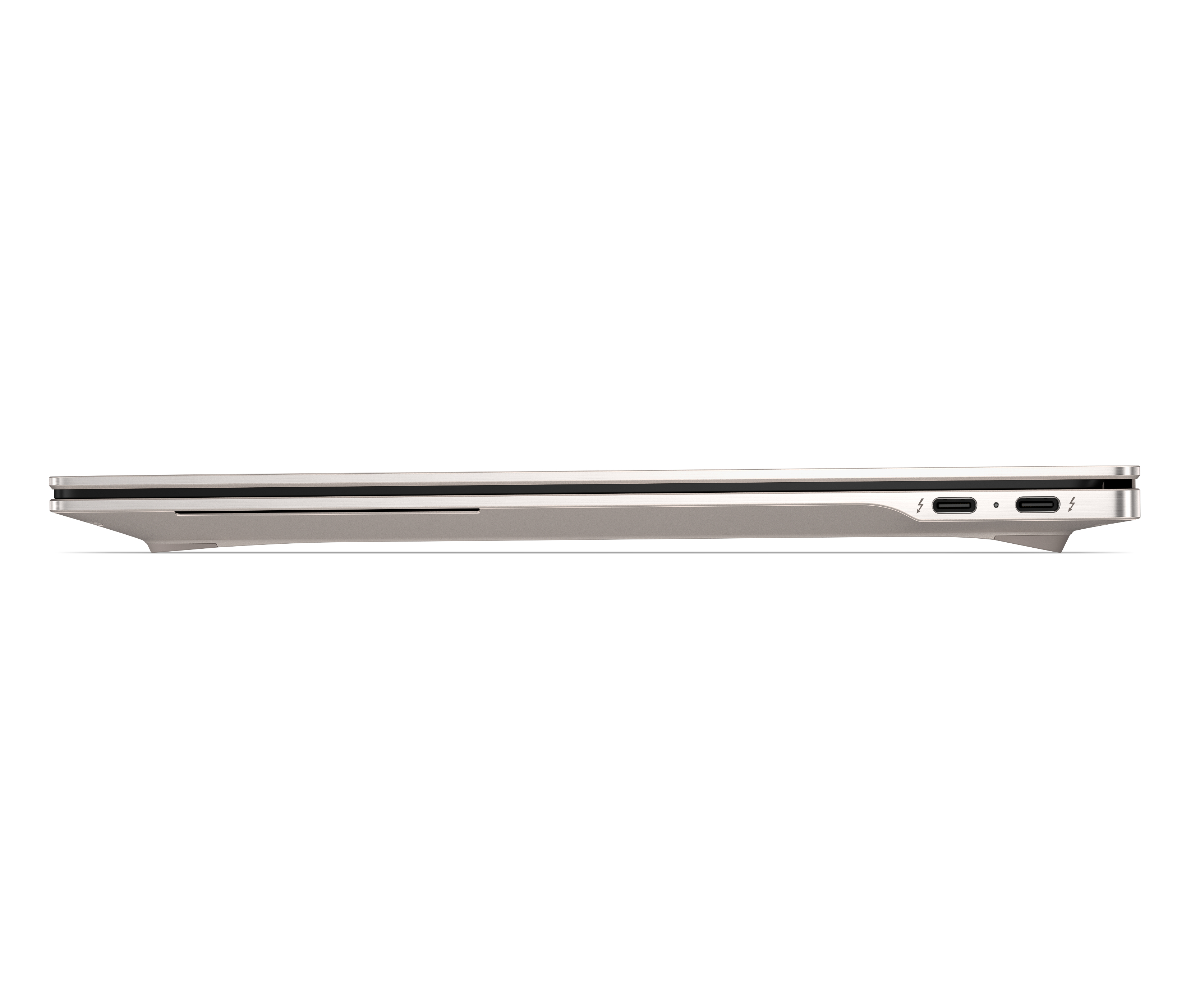 Un profilo del bordo di un laptop argentato con porte.