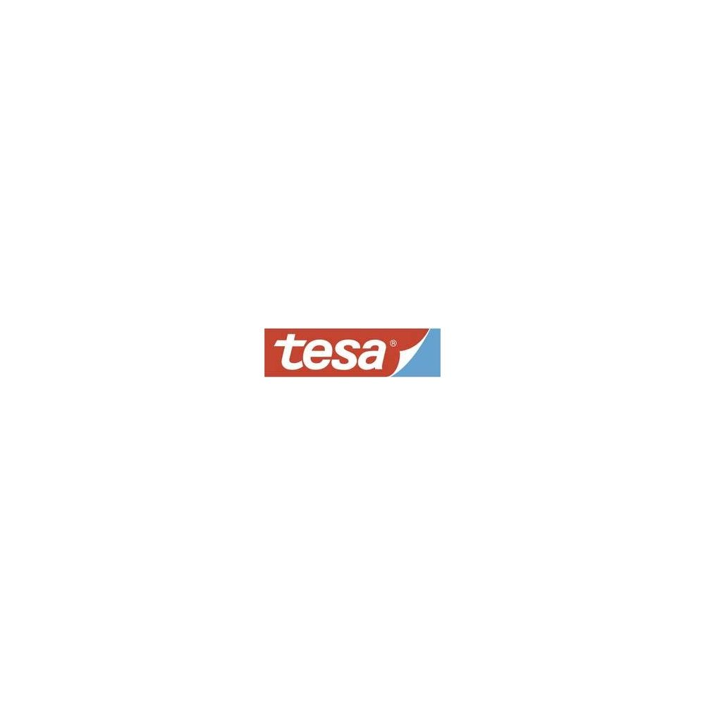 Das Logo der Marke Tesa mit blauem und rotem Hintergrund.