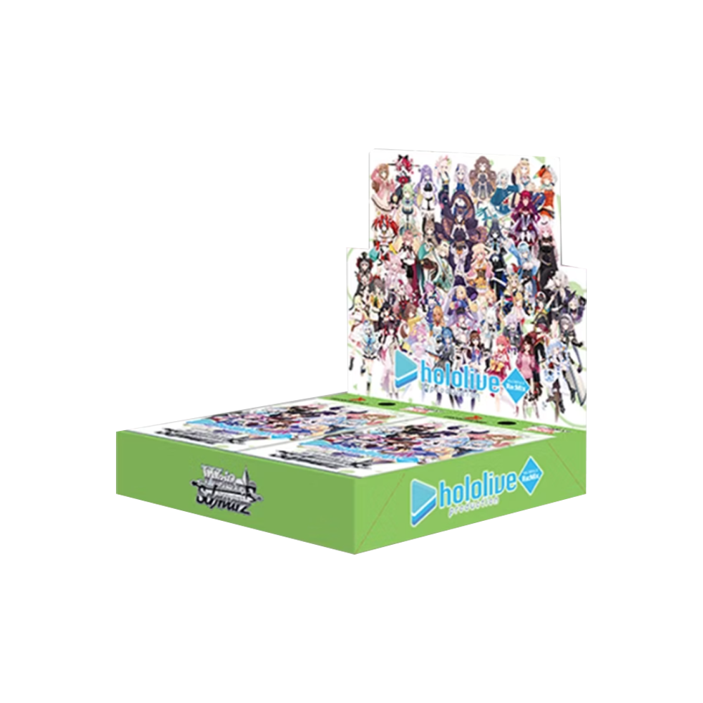 Grüne Box mit Anime-Figuren und "hololive"-Logo.