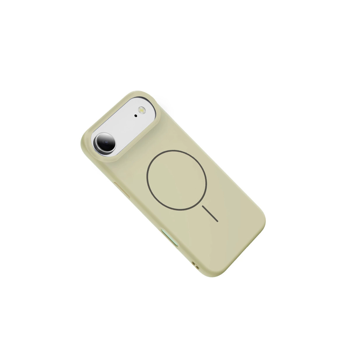 Daire ve çizgi desenli açık bej telefon kılıfı.
