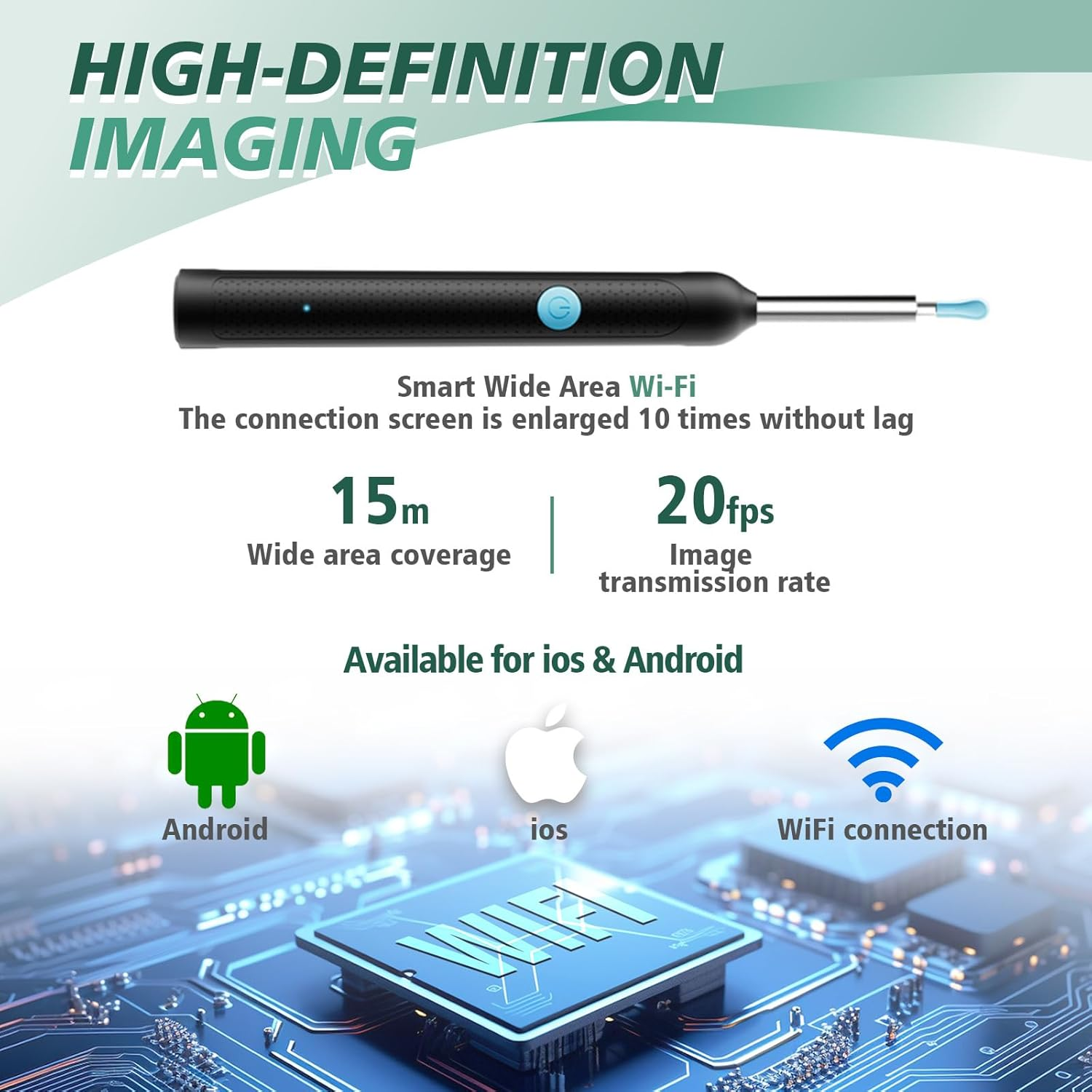 Otoscop mit WLAN, 15m Reichweite, 20fps, für Android & iOS.