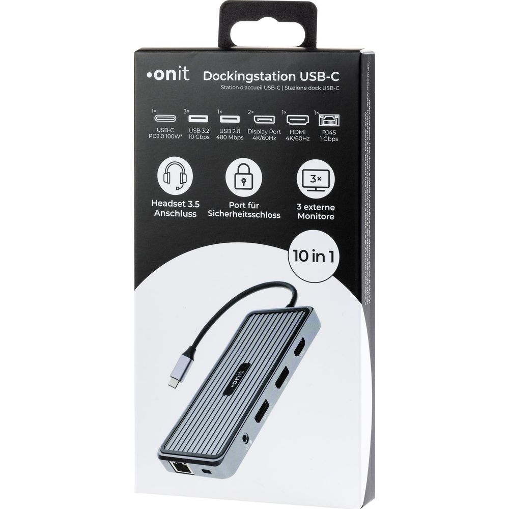 Onit Dockingstation USB-C mit mehreren Anschlüssen, inkl. HDMI, RJ45, USB.