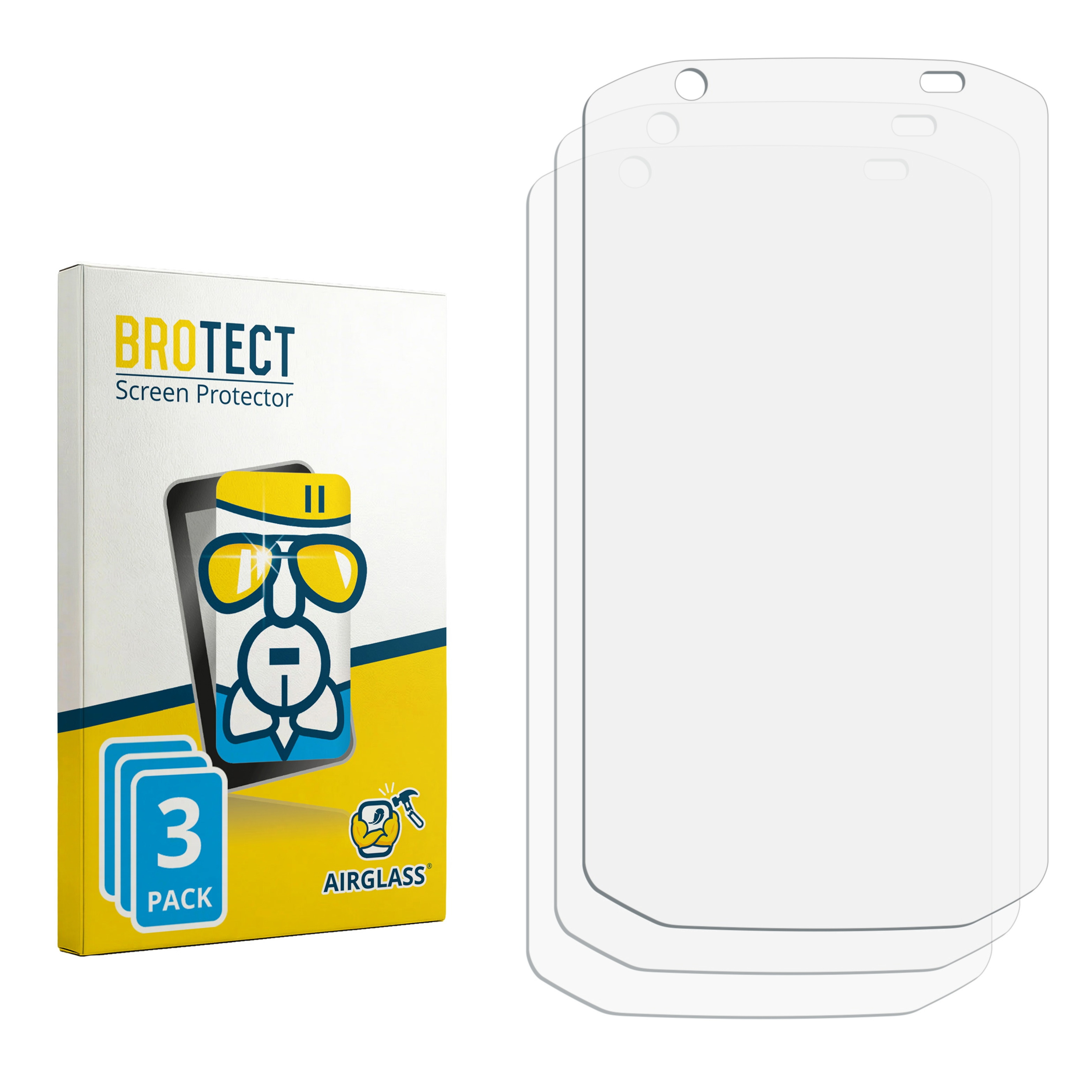 Verpackung mit drei Displayschutzfolien und dem BROTECT-Logo.