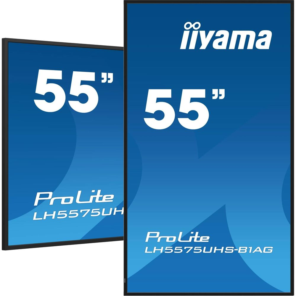 Dos pantallas Iiyama ProLite de 55 pulgadas sobre fondo azul.