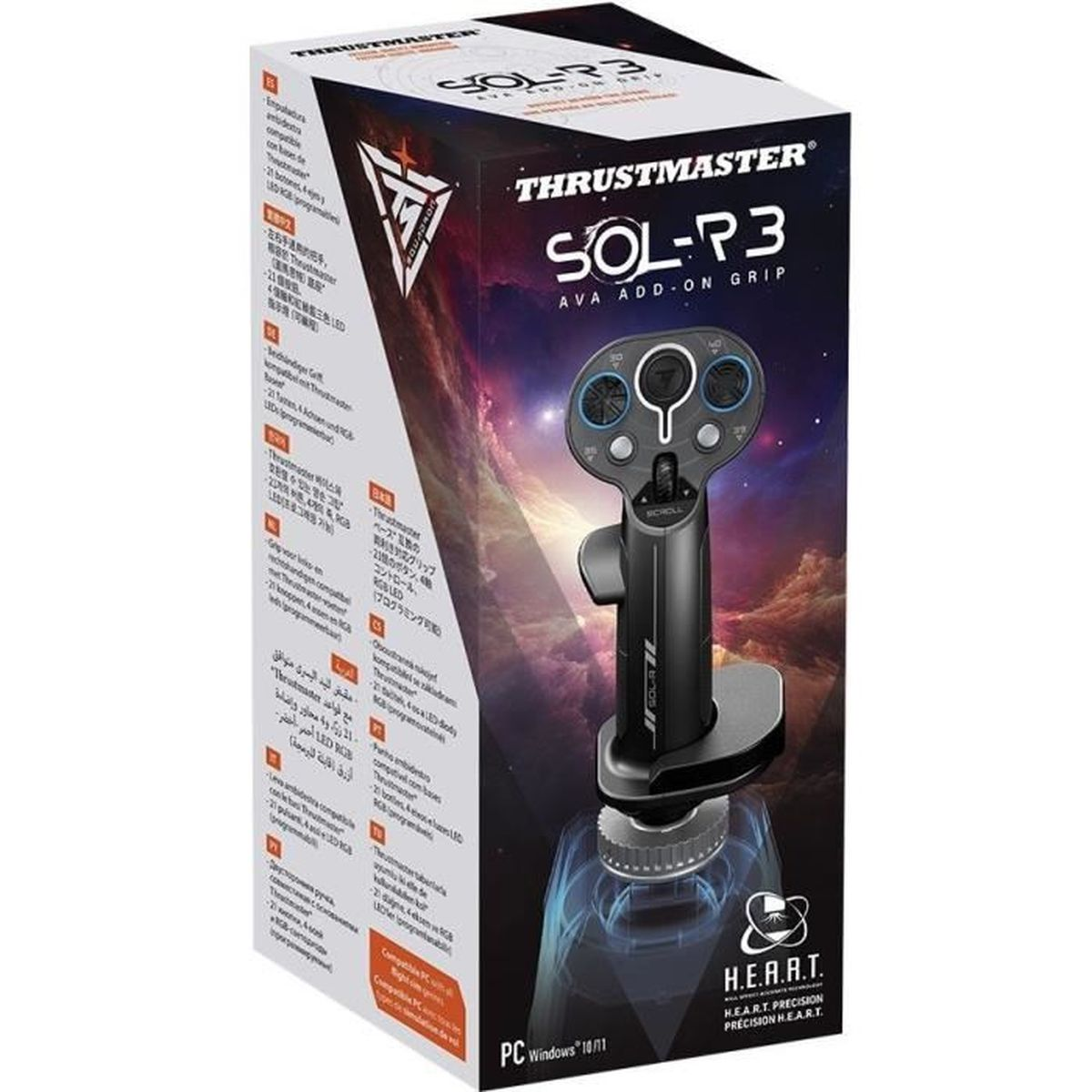 Thrustmaster SOL-P3 AVA Add-On Grip box with joystick and galaxy background.