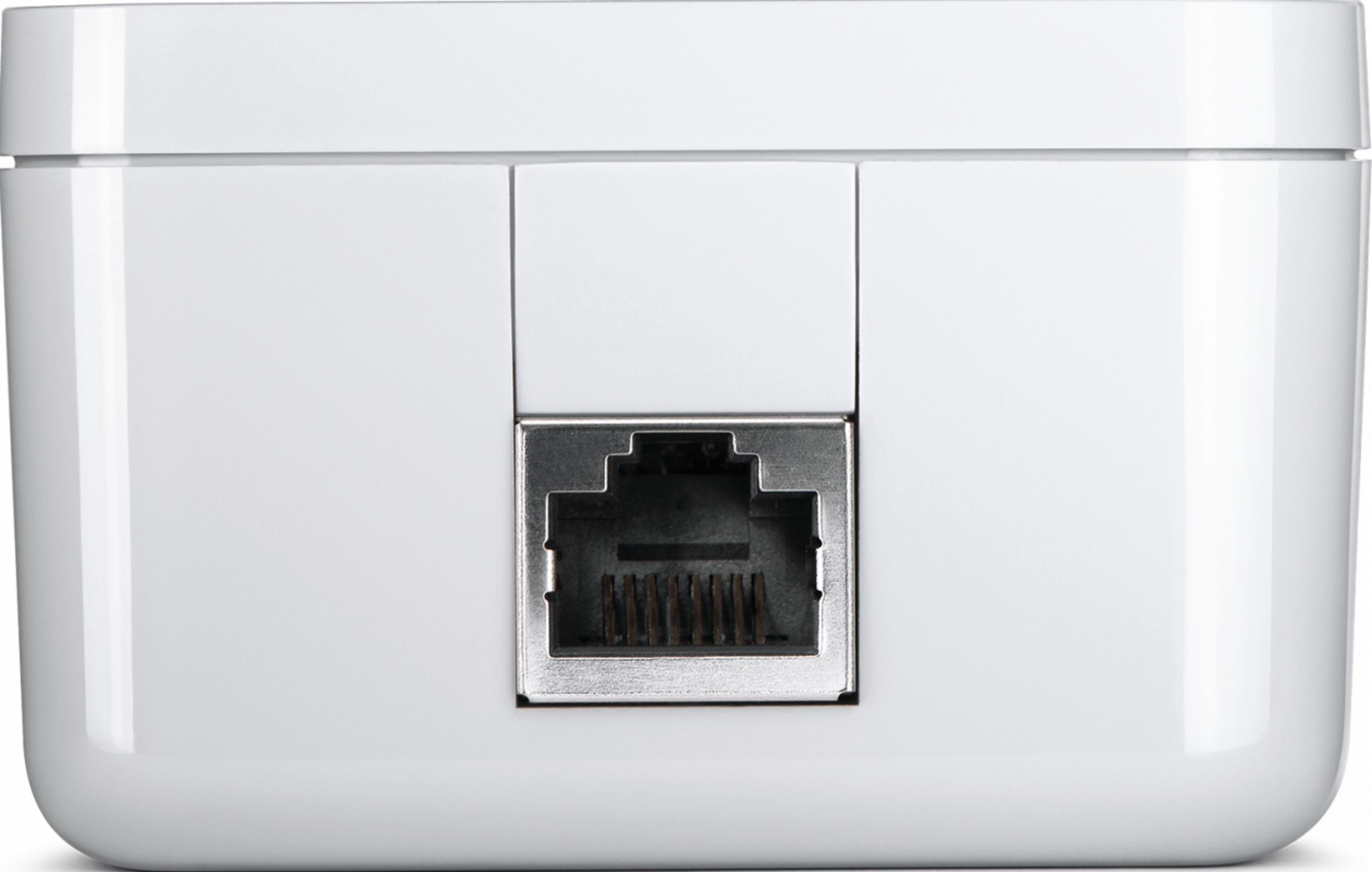 Un dispositivo bianco con una singola porta Ethernet sul retro.