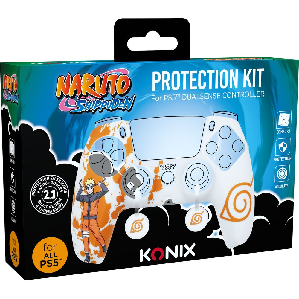 Scatola per un kit di protezione controller PS5 con design Naruto e illustrazione controller.
