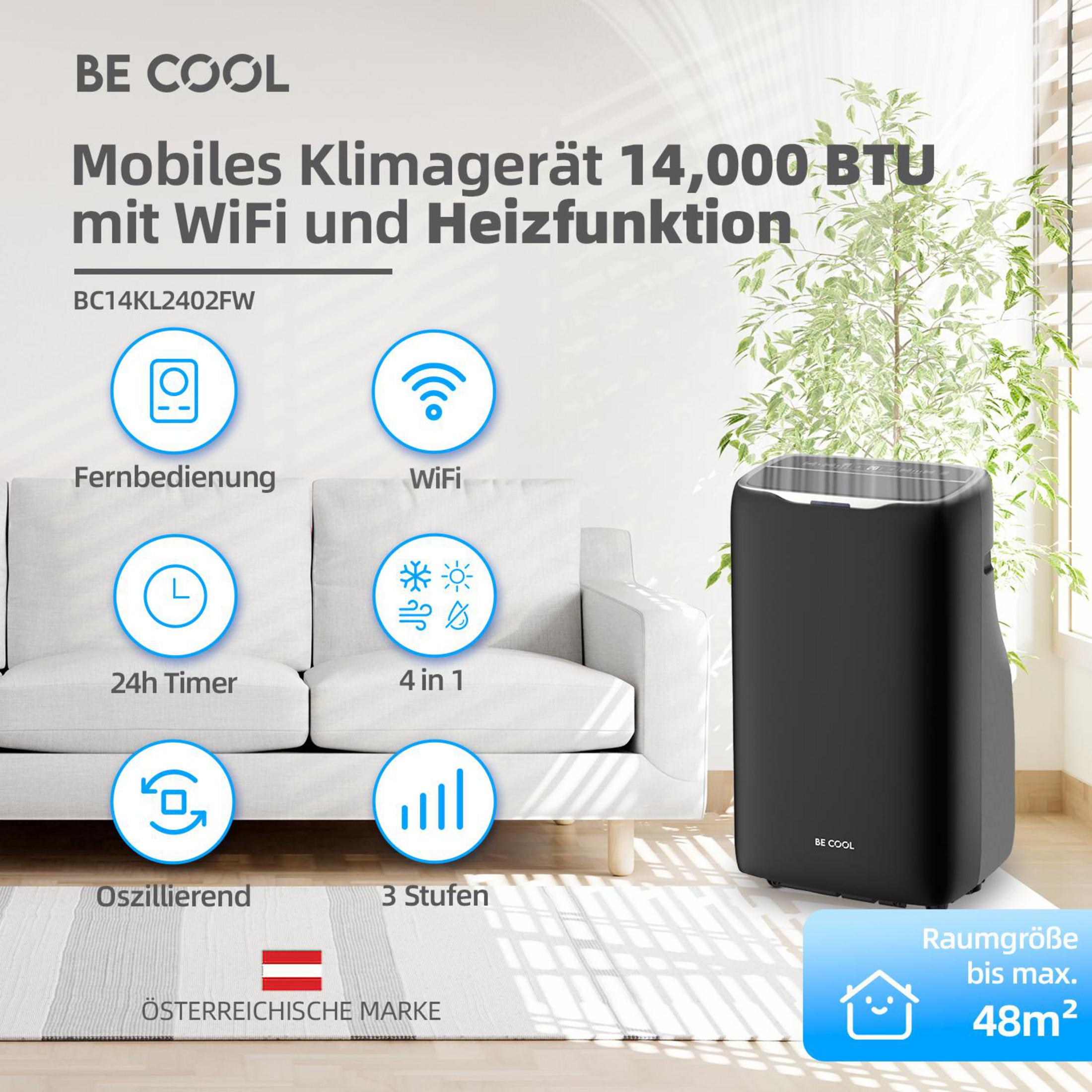 Condizionatore mobile BE COOL da 14.000 BTU con WiFi e funzione riscaldamento.