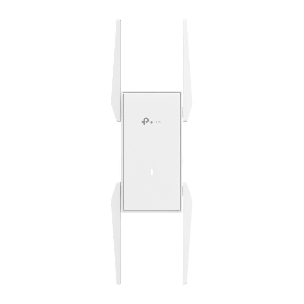 Un répéteur Wi-Fi TP-Link blanc avec deux antennes est positionné verticalement.