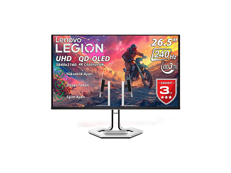 LENOVO Legion Pro 27UD-10 (Gtog) (2x HDMI, DP, USB-C) AMD Freesync 68CEGACBTK 26,5 inç 4K UHD 0,03 ms 240 Hz Gaming Monitör Siyah Beyaz