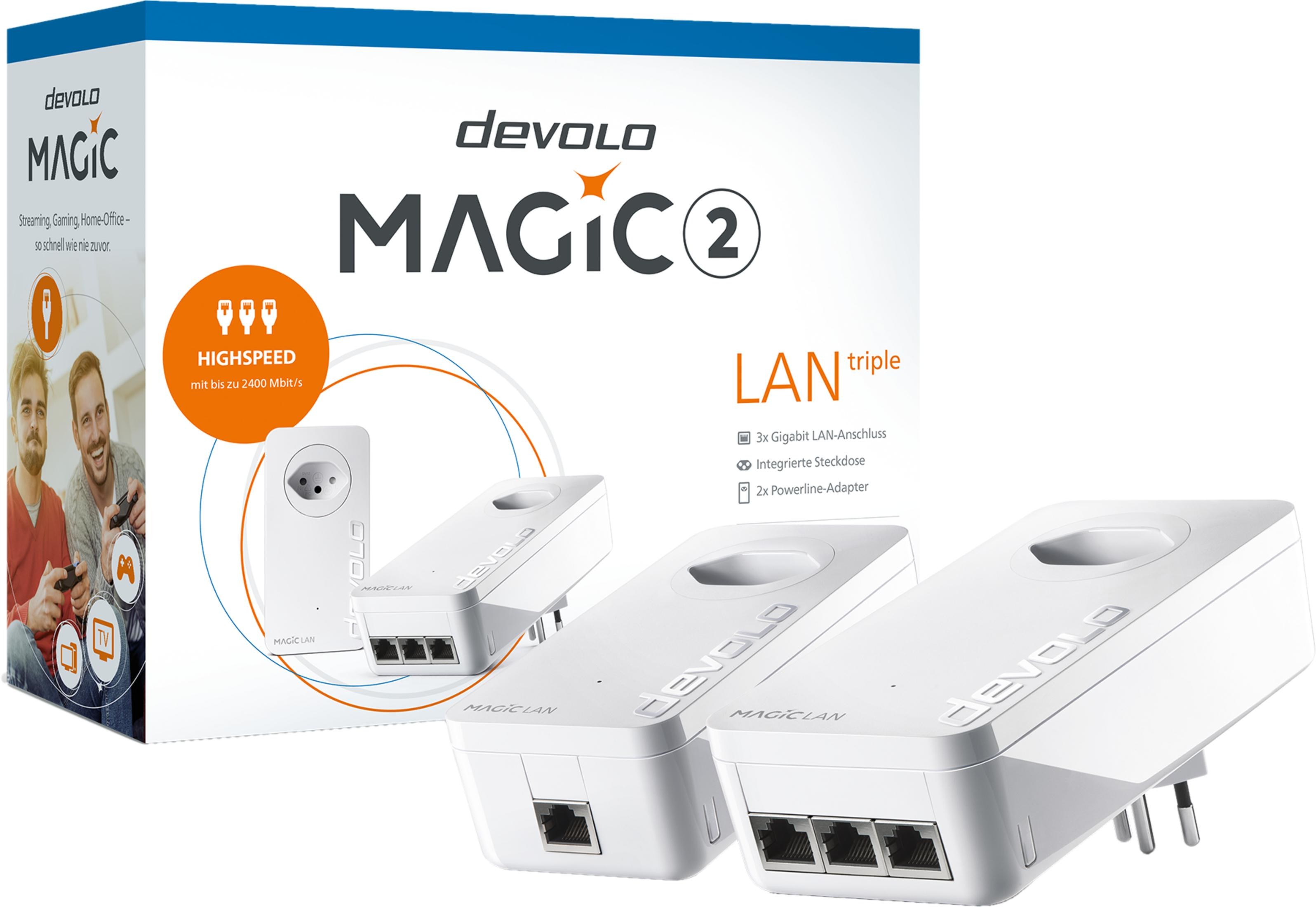 Adattatore Devolo MAGIC 2 LAN triple con presa, 3 porte LAN.
