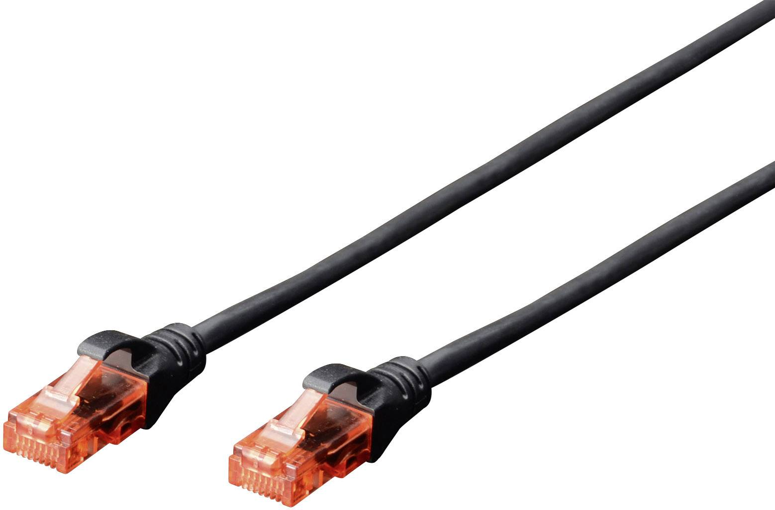 Deux câbles réseau noirs avec connecteurs orange sur fond blanc.