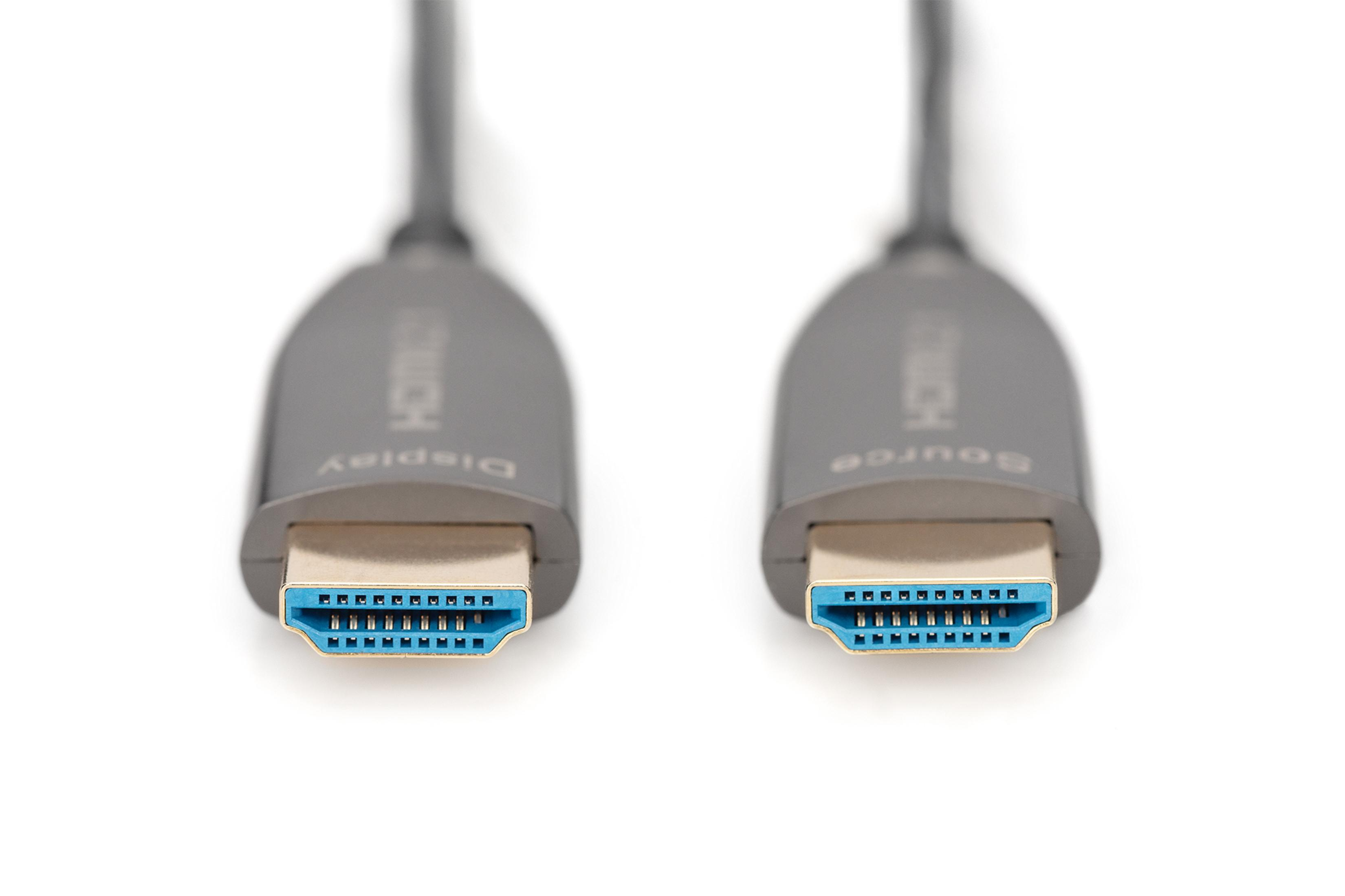 Due cavi HDMI con inserti blu e contatti placcati oro.