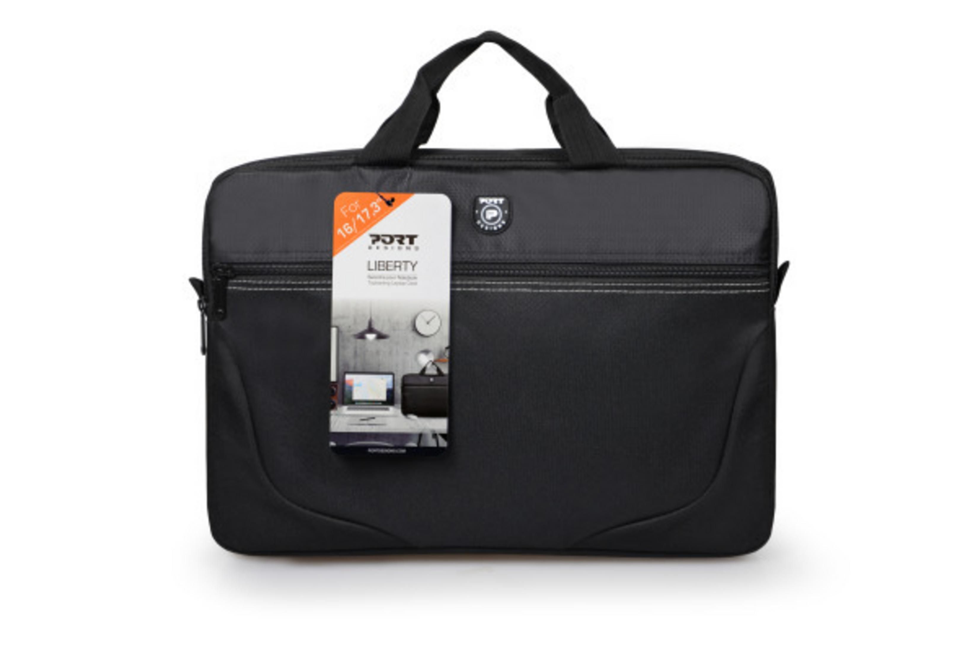 Borsa nera per laptop con manici ed etichetta per portatili da 16/17,3 pollici.