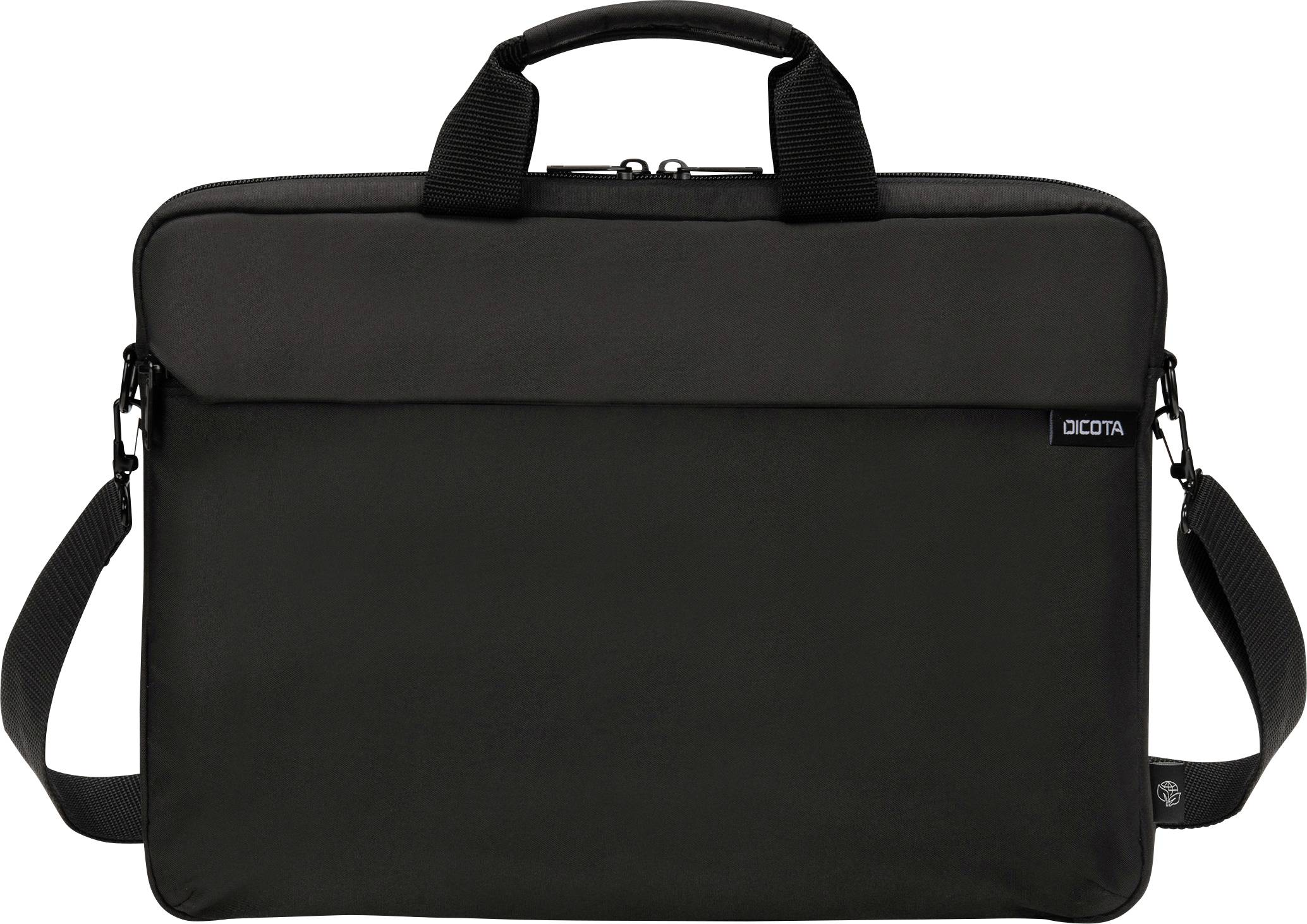 Borsa nera per laptop con due manici, tracolla e logo DICOTA.