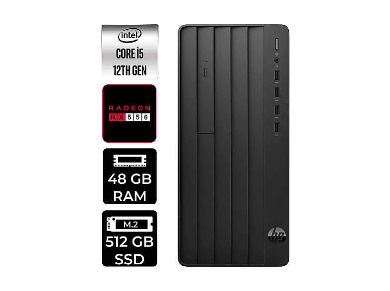 HP Pro Tower 290 G9 B70VDATPN357 RX550/4GB PER4 Bellek Intel Core I5-12500 48 GB RAM 512 GB SSD FreeDOS Masaüstü Bilgisayar