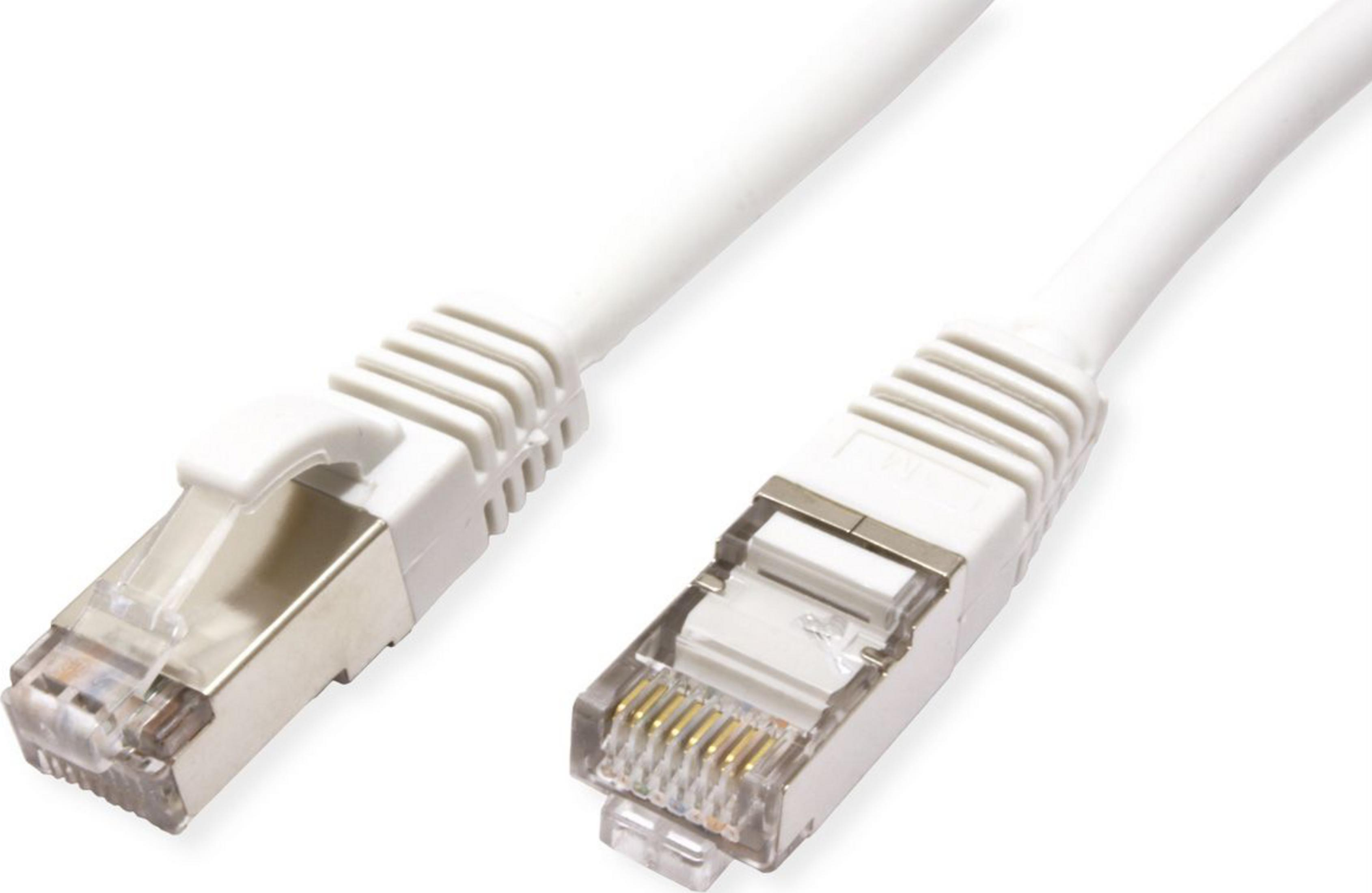 Twee witte netwerkkabelconnectoren met zilveren contacten op een witte achtergrond.